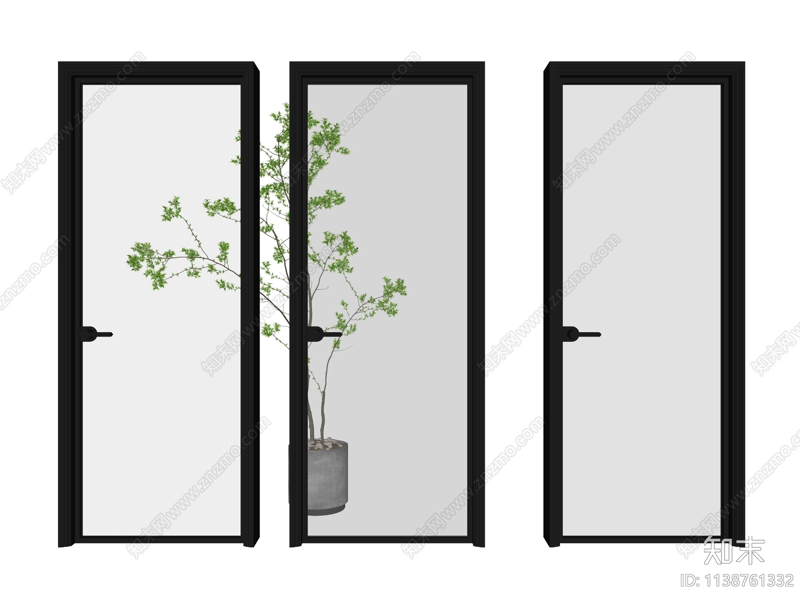 现代磨砂玻璃门SU模型下载【ID:1138761332】