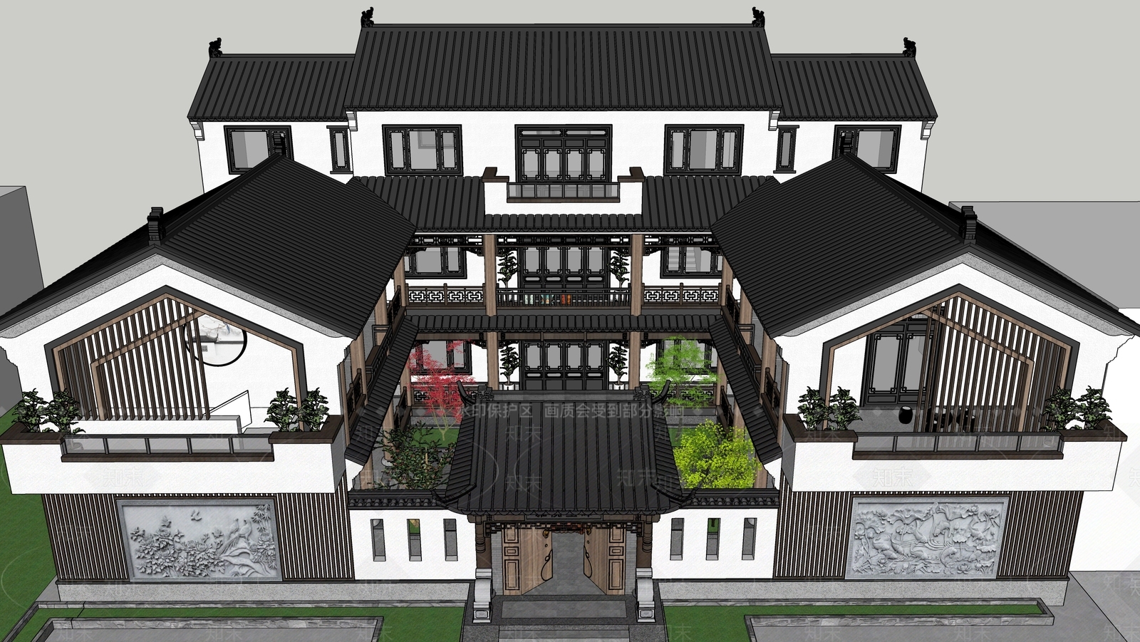 中式四合院SU模型下载【ID:1138761164】