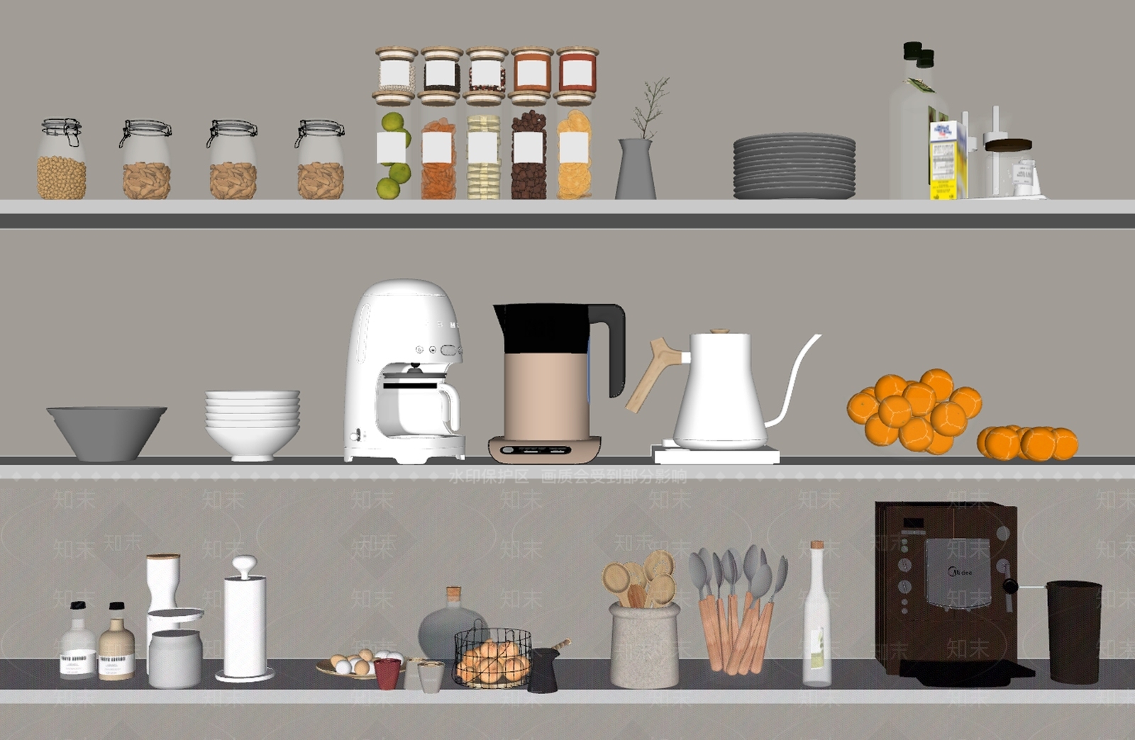 厨房用品组合SU模型下载【ID:1138764885】