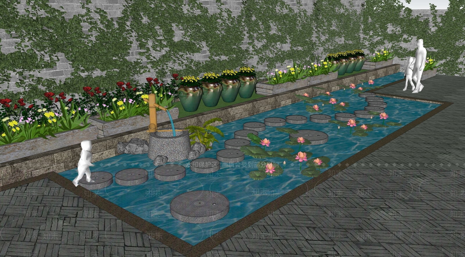 现代水景汀步SU模型下载【ID:1138770376】_知末su模型网