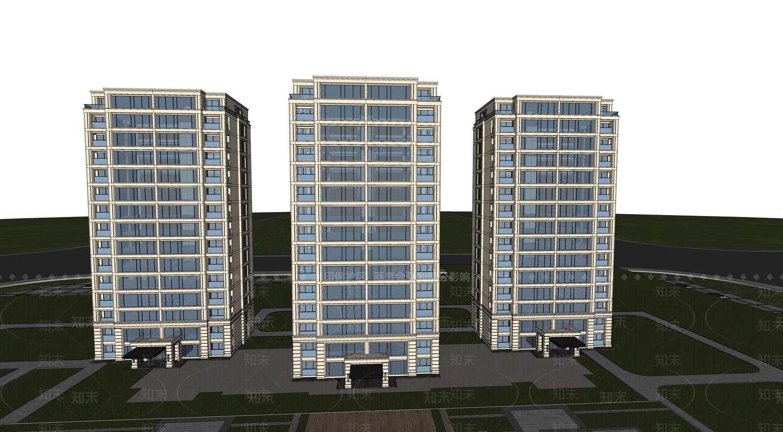 现代高层住宅SU模型下载【ID:1138770349】