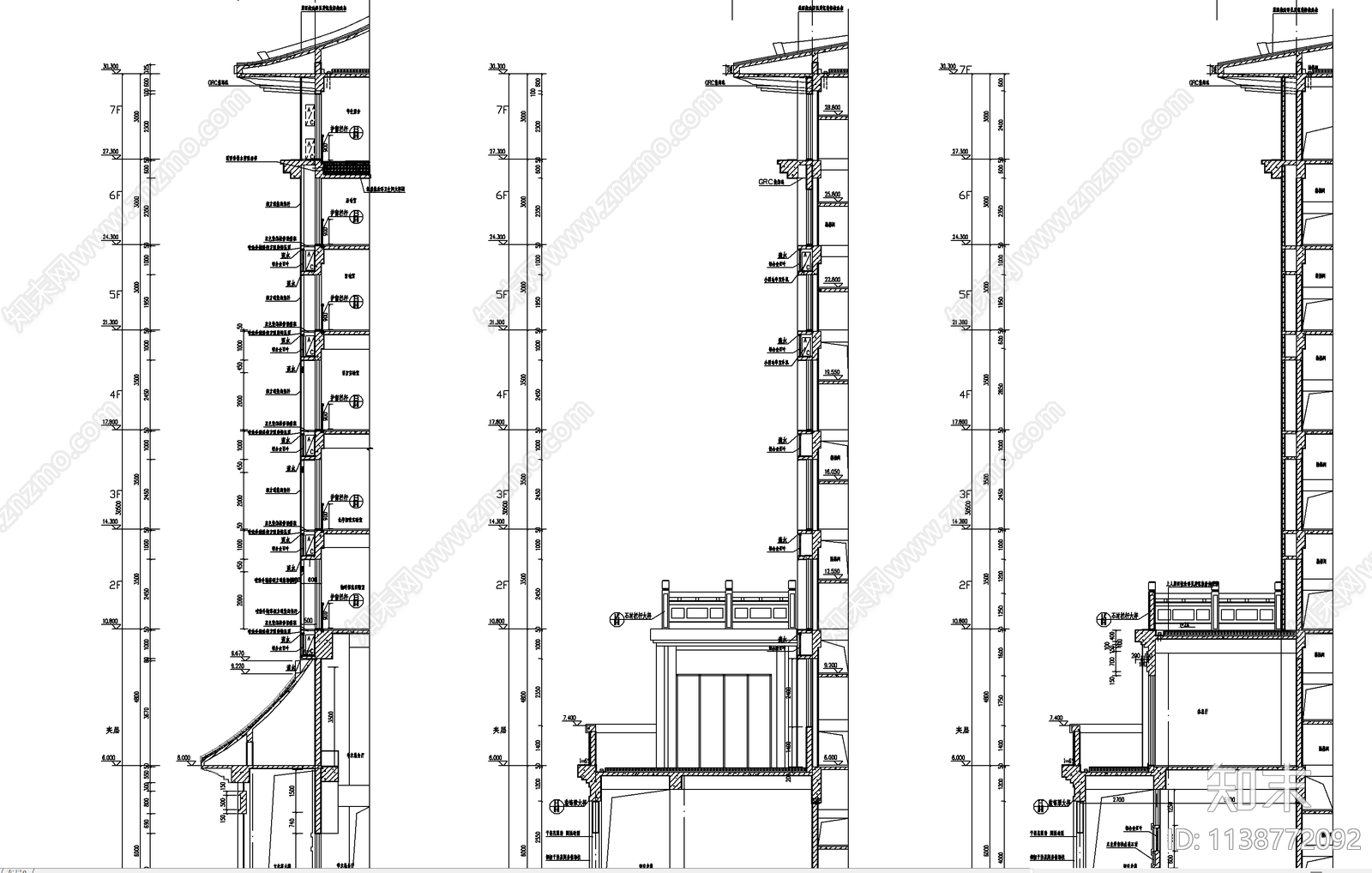 中式学校建筑墙身大样cad施工图下载【ID:1138772092】