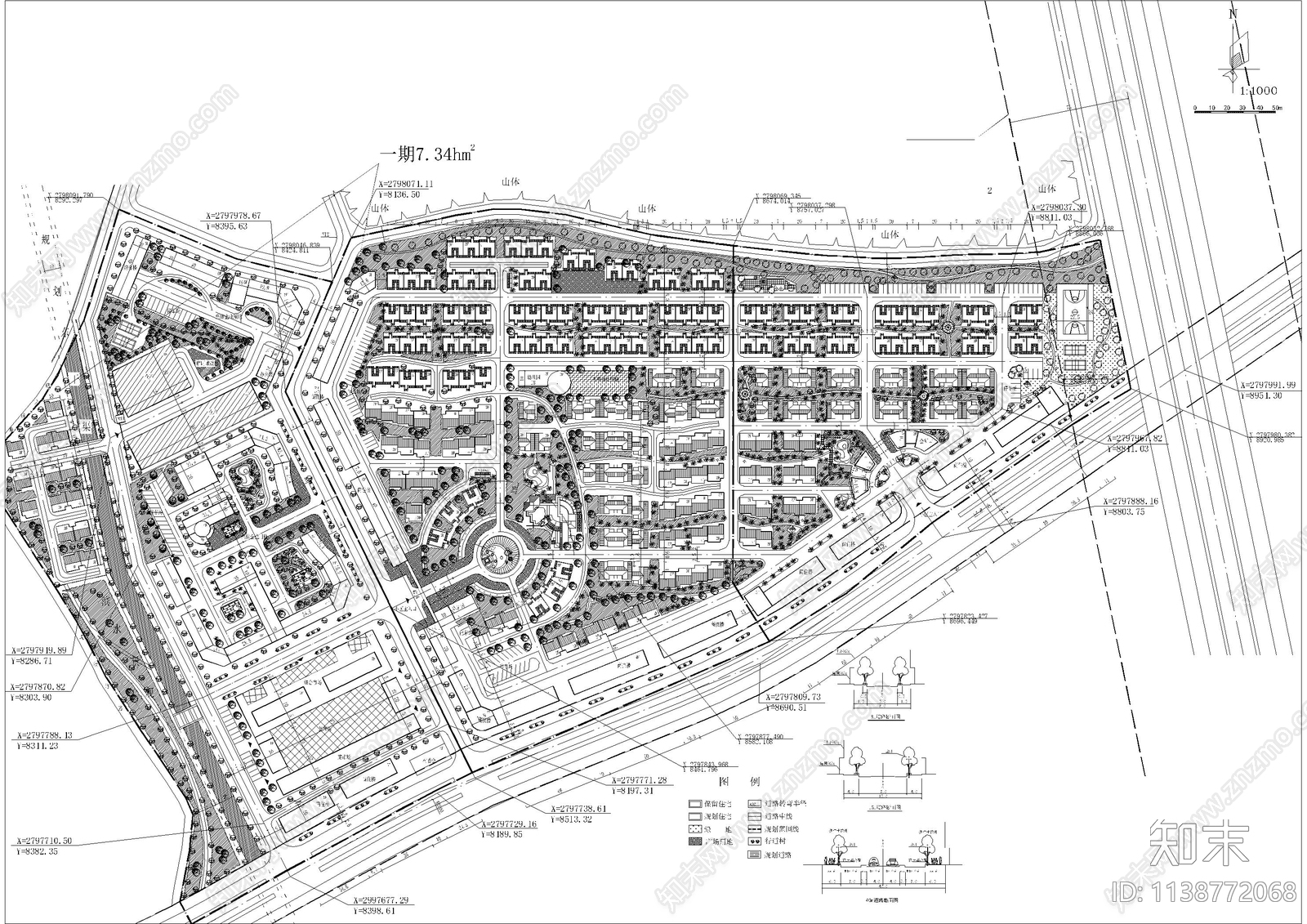 万科小区景观绿化平面图cad施工图下载【ID:1138772068】