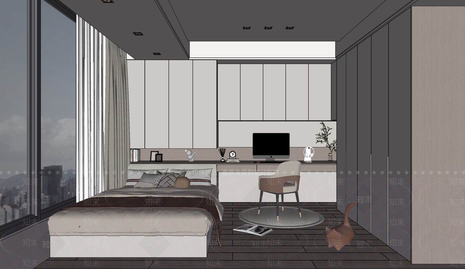 现代榻榻米卧室SU模型下载【ID:1138774824】
