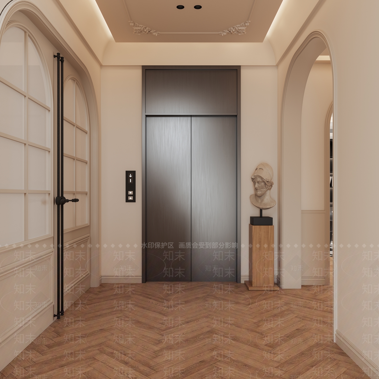 法式奶油楼梯间3D模型下载【ID:1138782526】