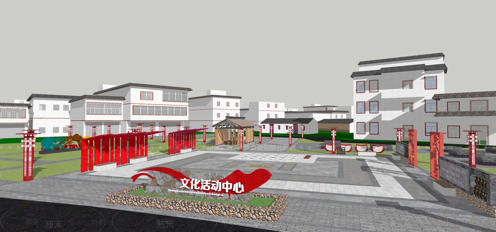 中式乡村振兴广场景观SU模型下载【ID:1138784404】