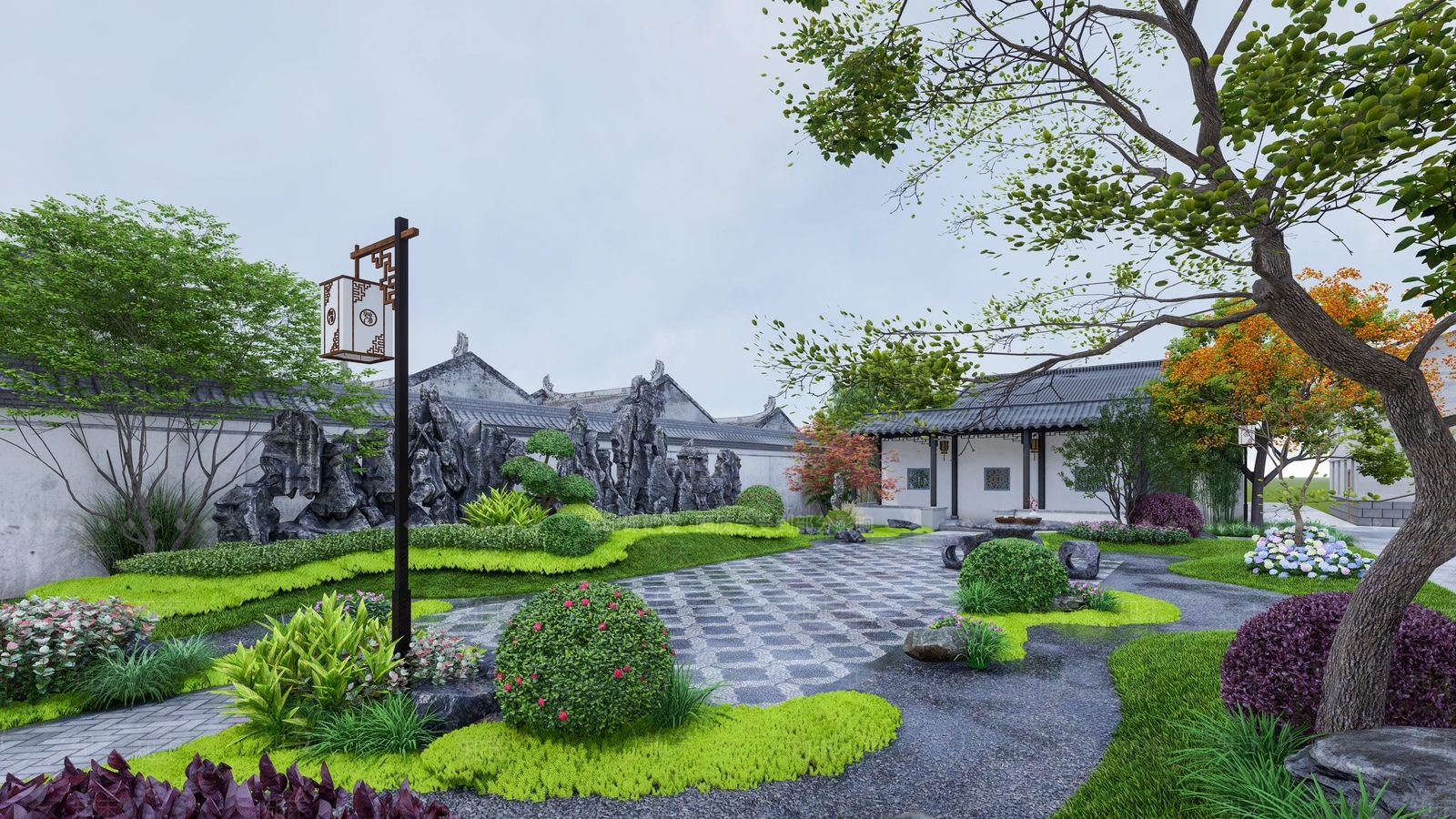 中式口袋公园SU模型下载【ID:1138790368】