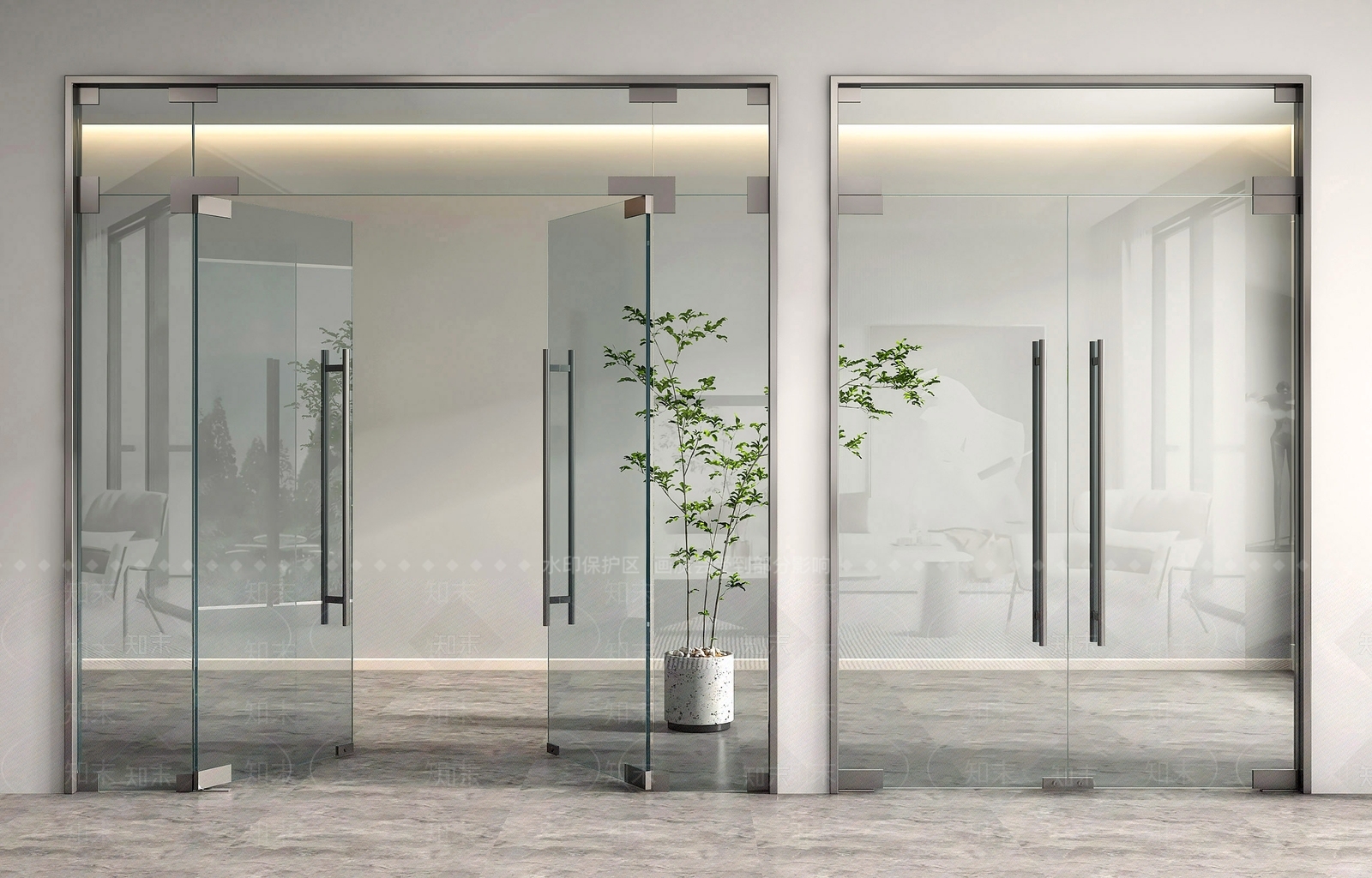 现代办公玻璃双开门3D模型下载【ID:1138789910】