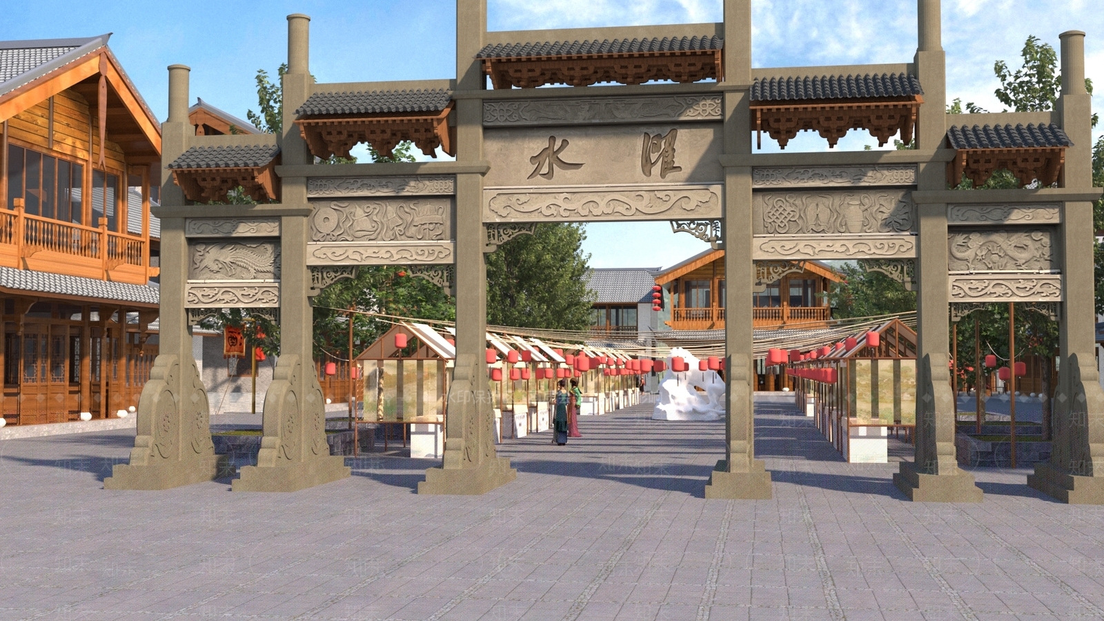 现代商业街景观3D模型下载【ID:1138793565】