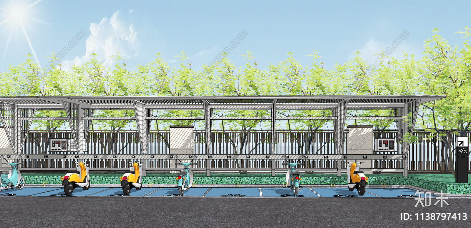 现代电动车停车棚SU模型下载【ID:1138797413】
