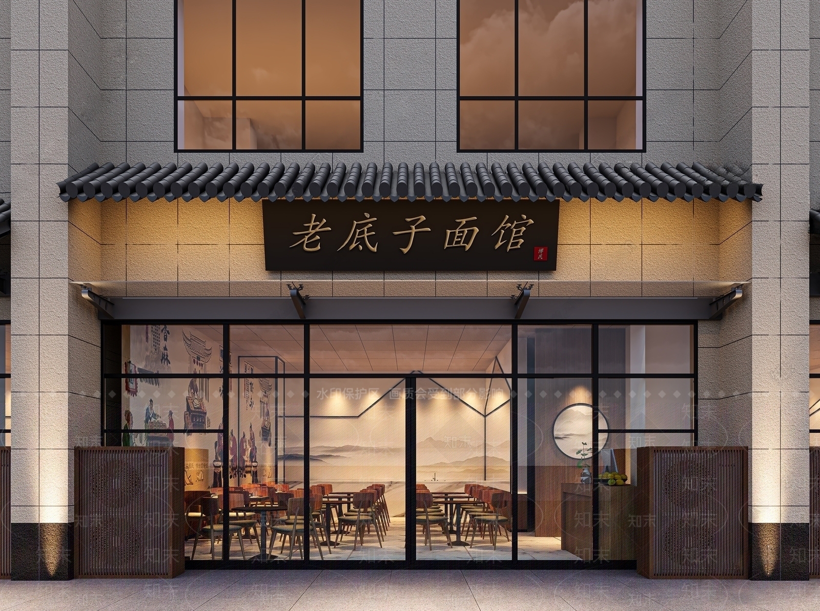 新中式面馆门头门面SU模型下载【ID:1138798944】