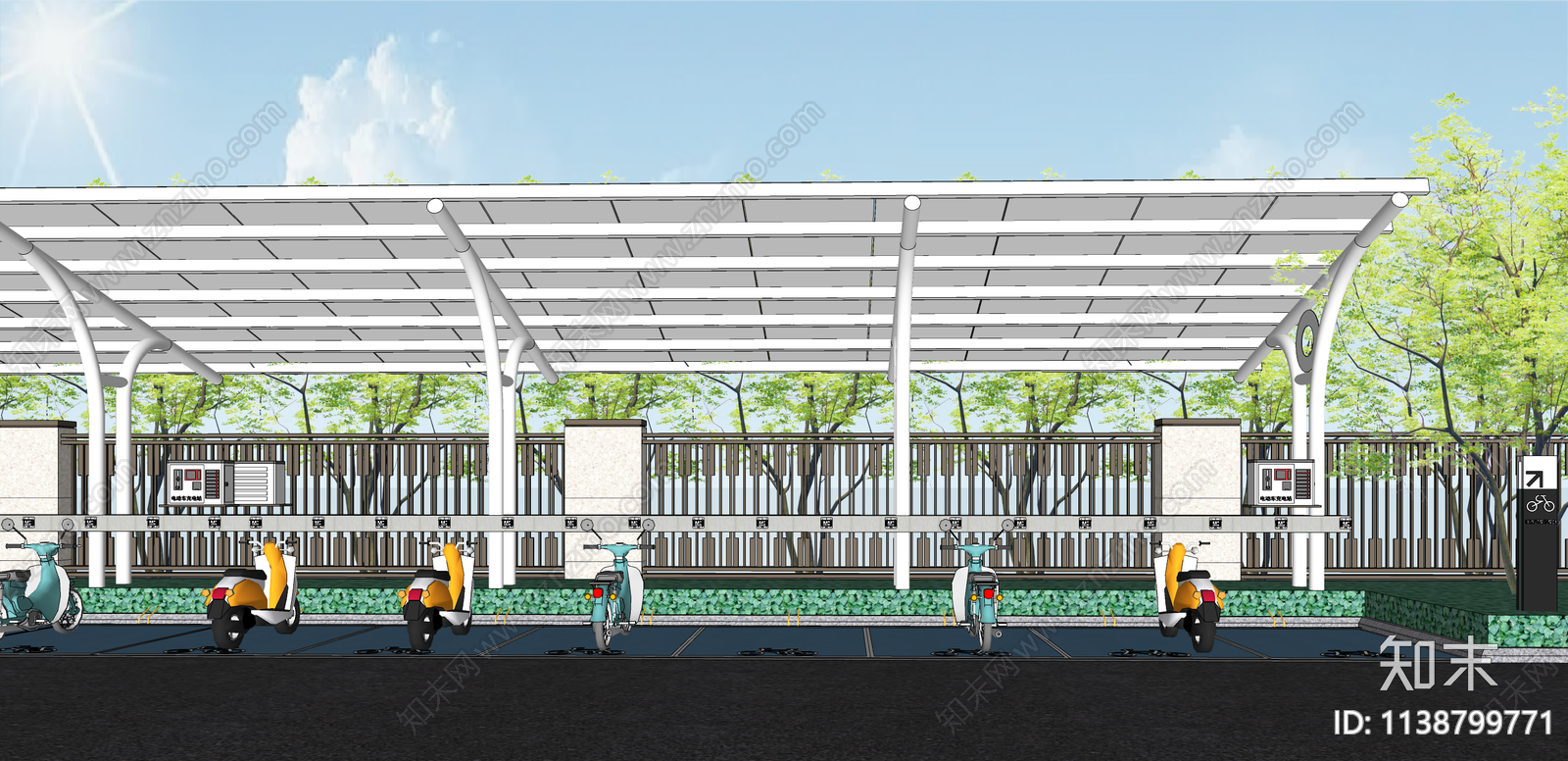 现代电动车停车棚SU模型下载【ID:1138799771】