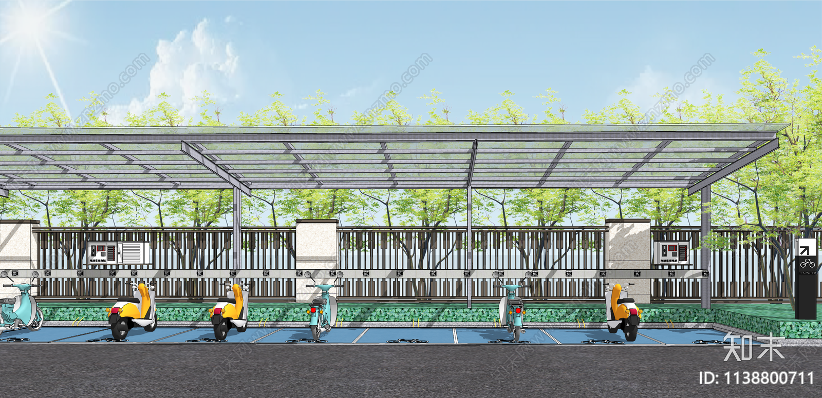 现代电动车停车棚SU模型下载【ID:1138800711】