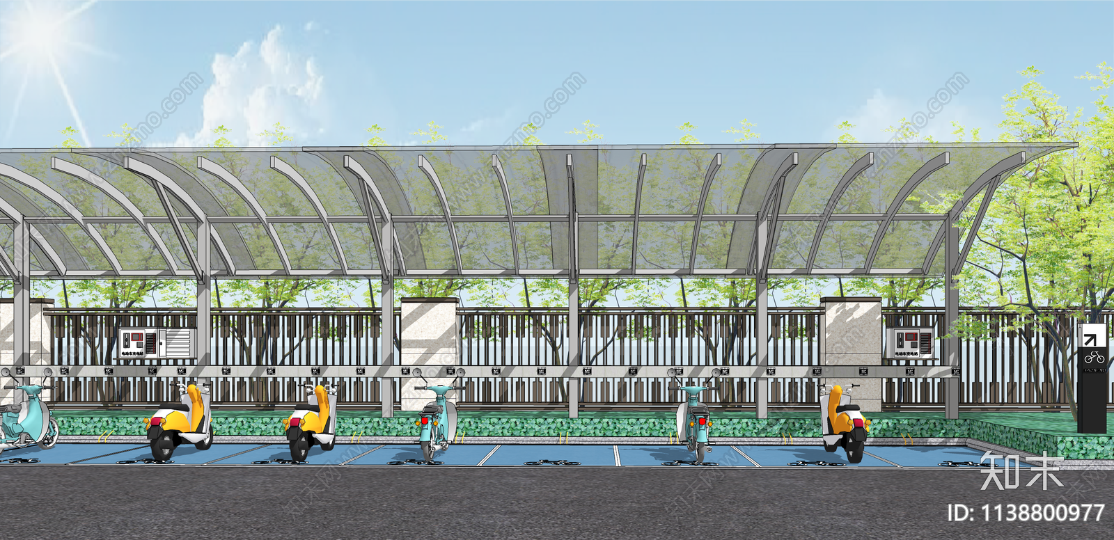 现代电动车停车棚SU模型下载【ID:1138800977】