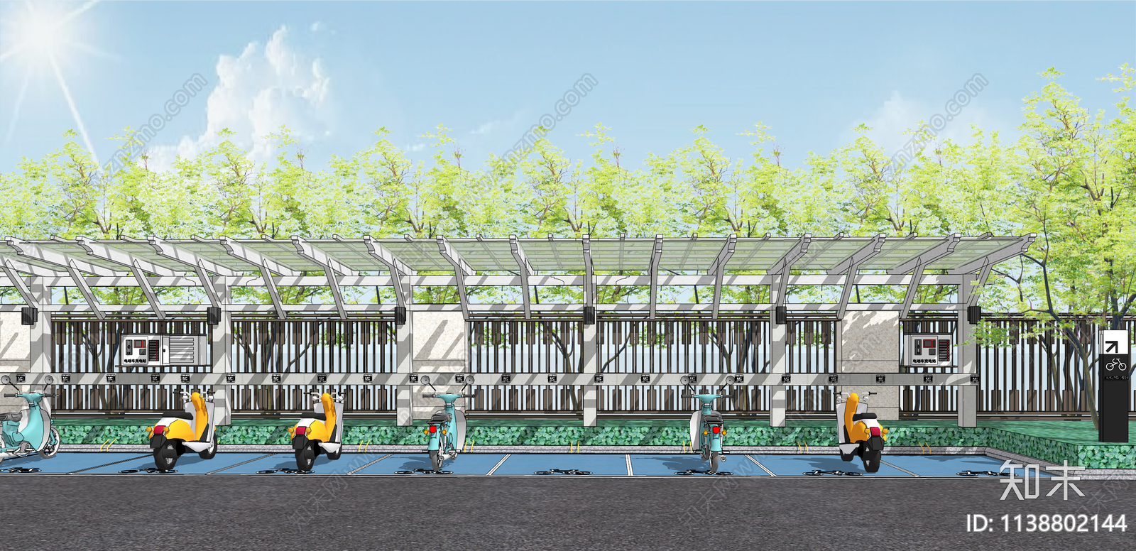 现代电动车停车棚SU模型下载【ID:1138802144】