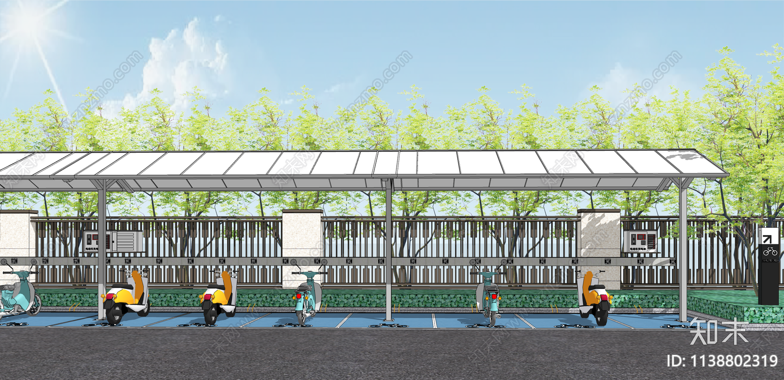 现代电动车停车棚SU模型下载【ID:1138802319】