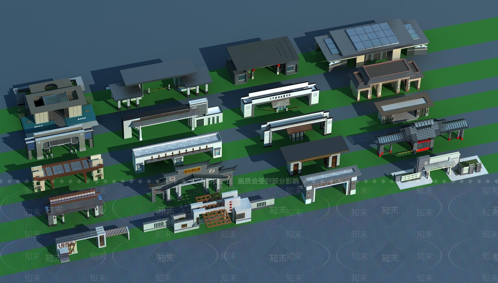 新中式入口大门3D模型下载【ID:1138805237】
