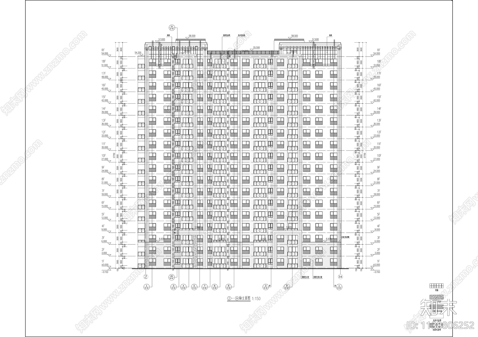 现代高层住宅建筑cad施工图下载【ID:1138806252】