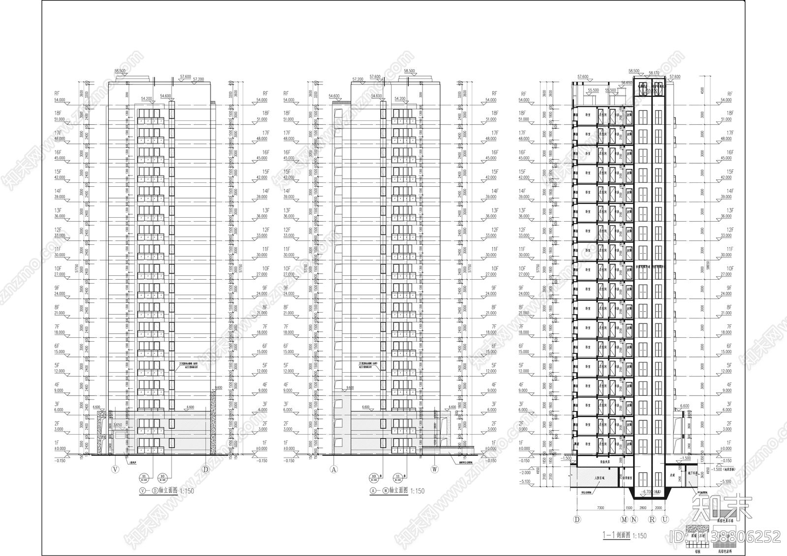 现代高层住宅建筑cad施工图下载【ID:1138806252】