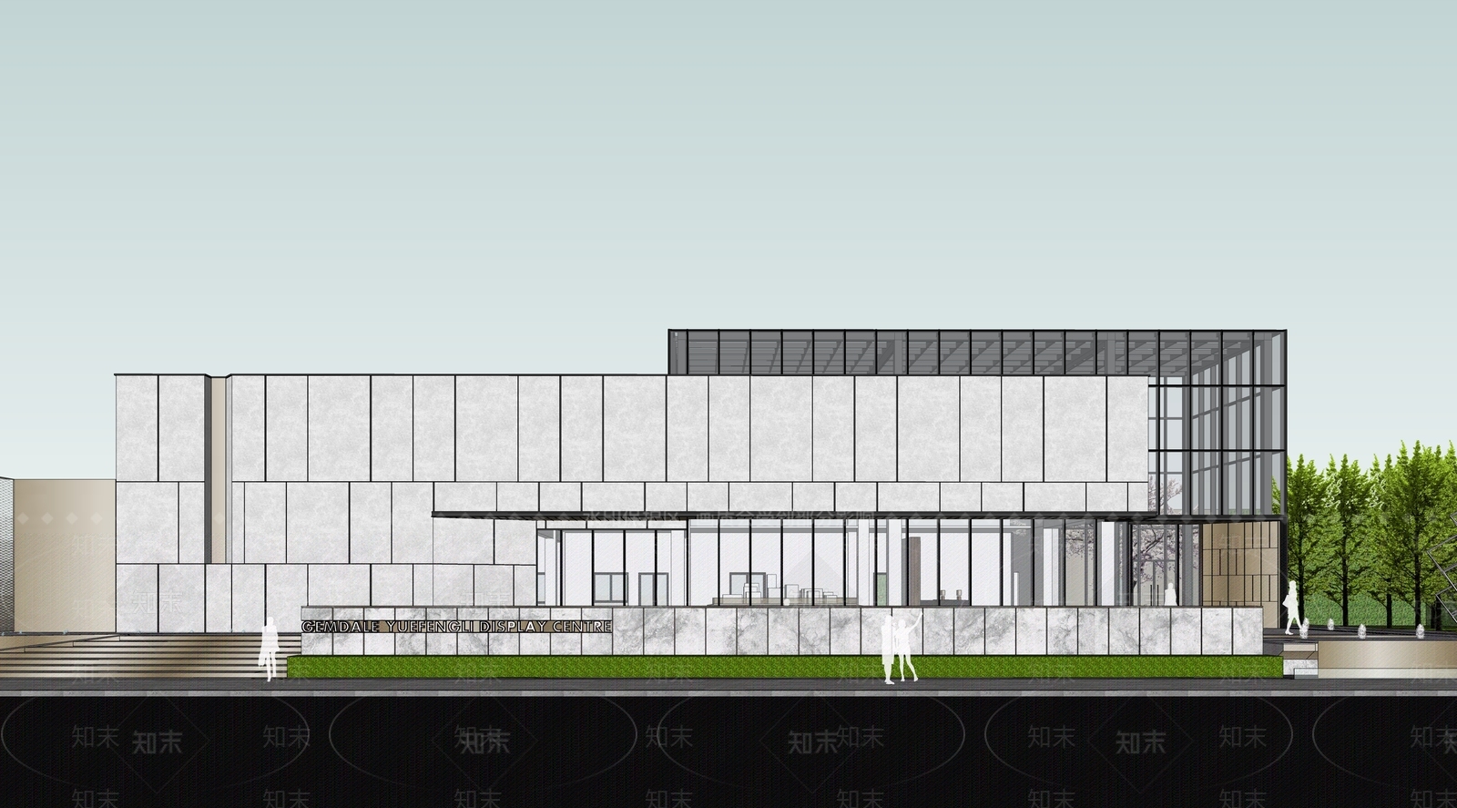 现代售楼处建筑SU模型下载【ID:1140435444】