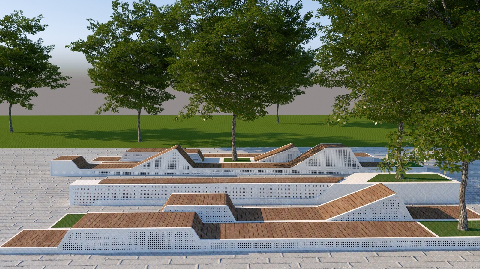 现代景观树池坐凳SU模型下载【ID:1138811978】