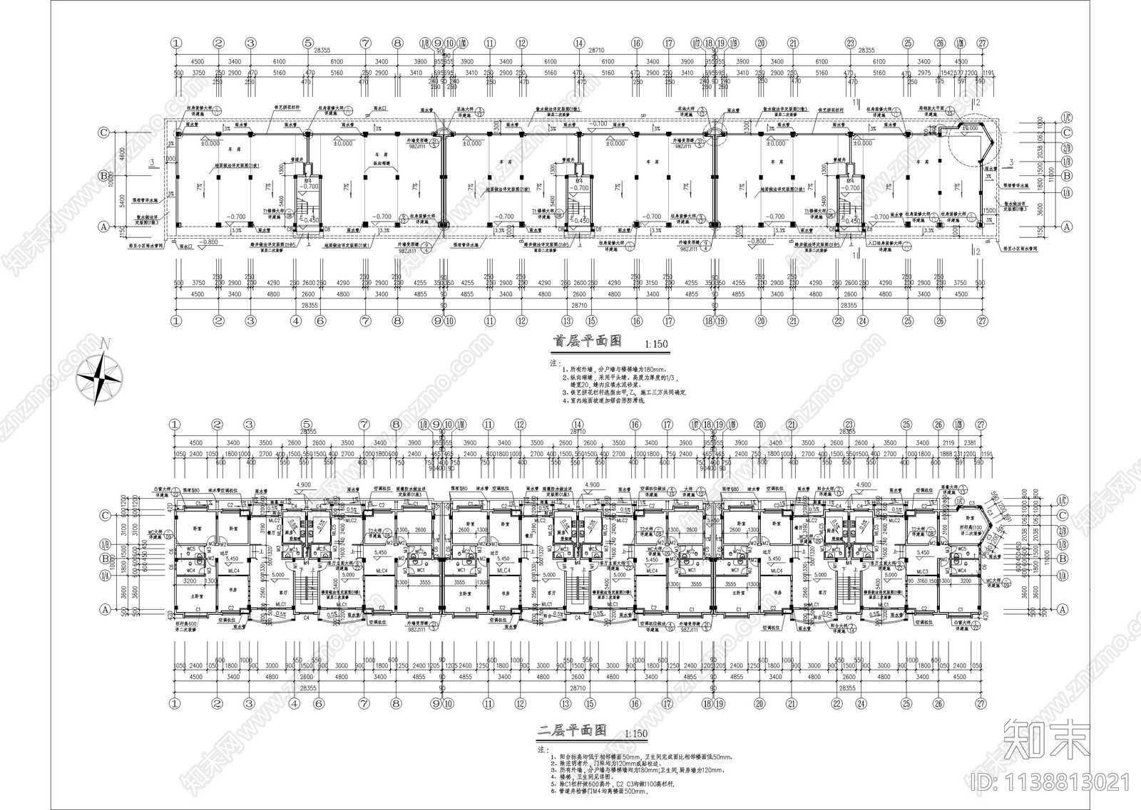 欧式坡屋顶四层住宅楼建筑cad施工图下载【ID:1138813021】