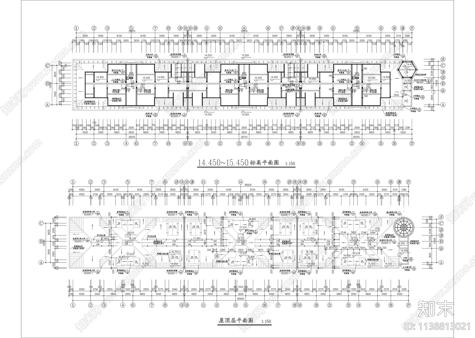 欧式坡屋顶四层住宅楼建筑cad施工图下载【ID:1138813021】