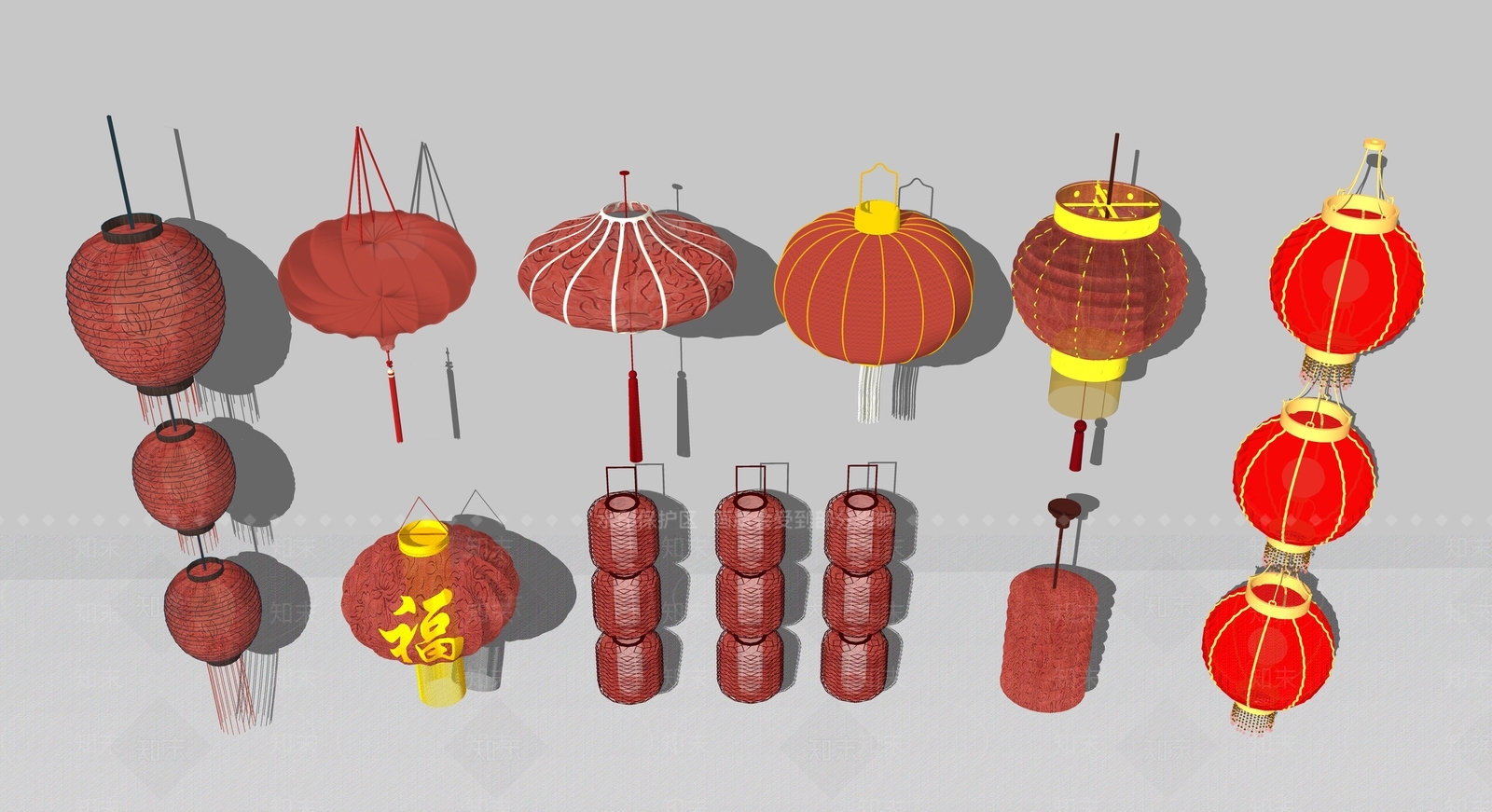 中式灯笼吊灯SU模型下载【ID:1138816354】