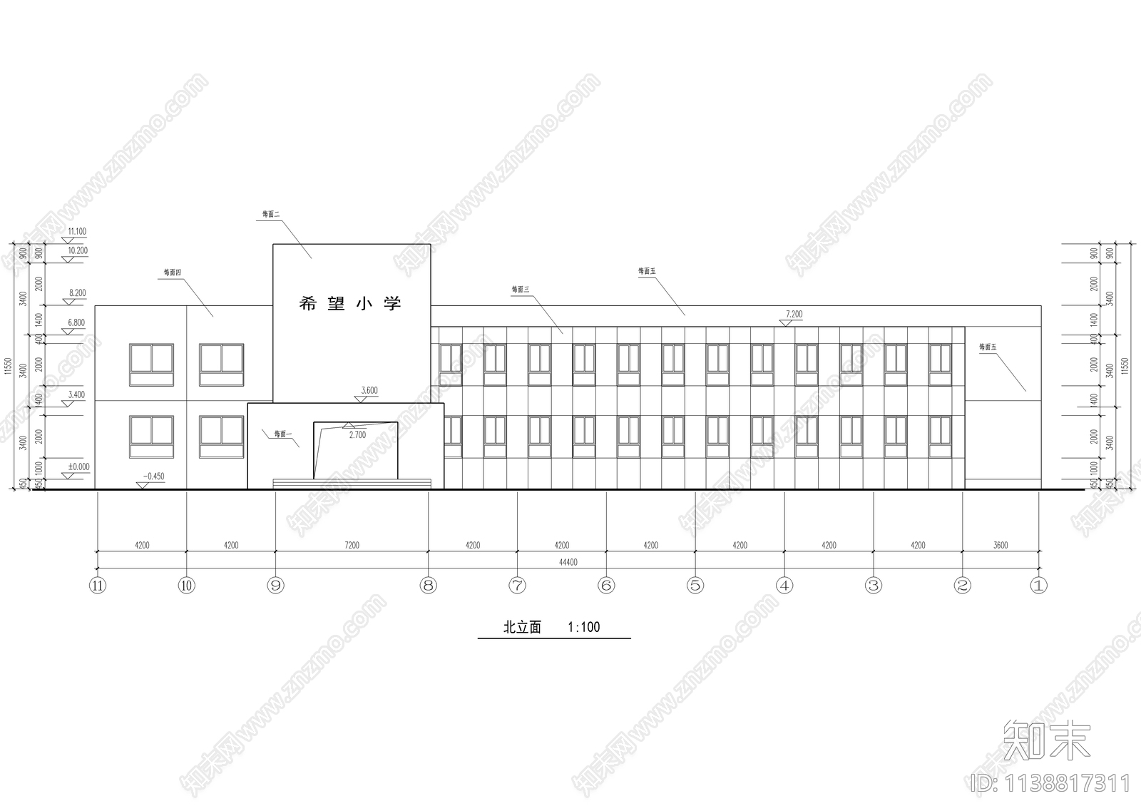 希望小学教学楼建筑cad施工图下载【ID:1138817311】