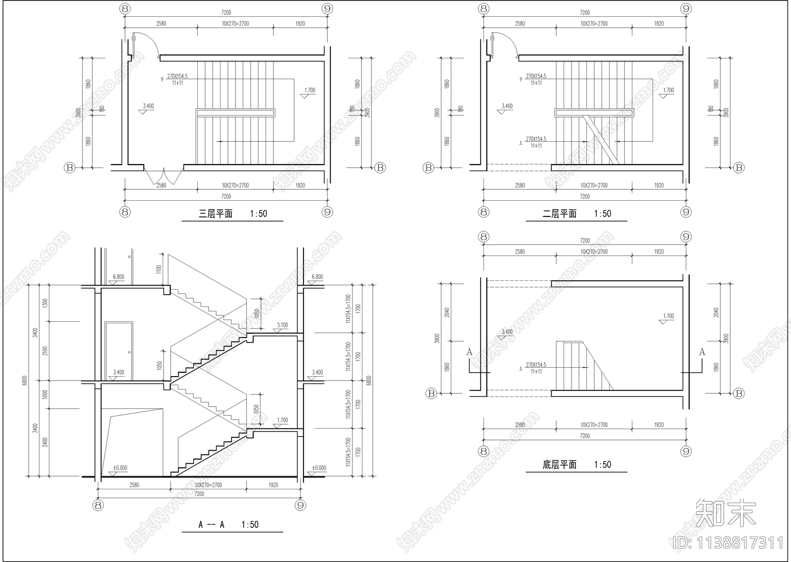 希望小学教学楼建筑cad施工图下载【ID:1138817311】