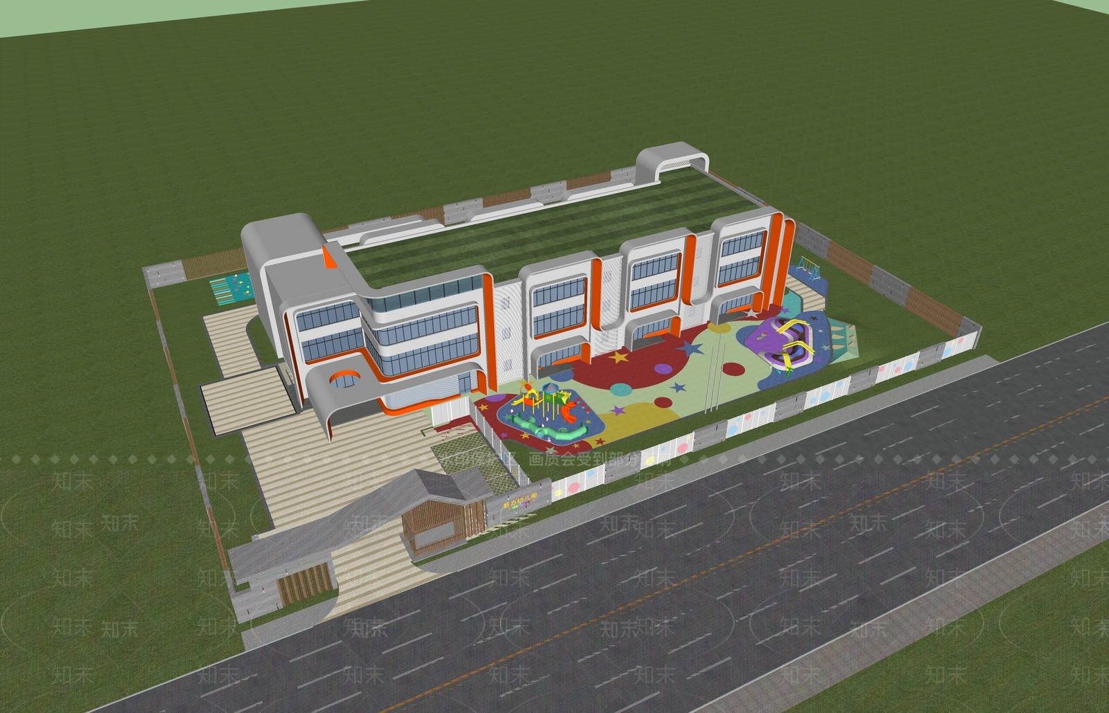 现代幼儿园建筑SU模型下载【ID:1138817604】