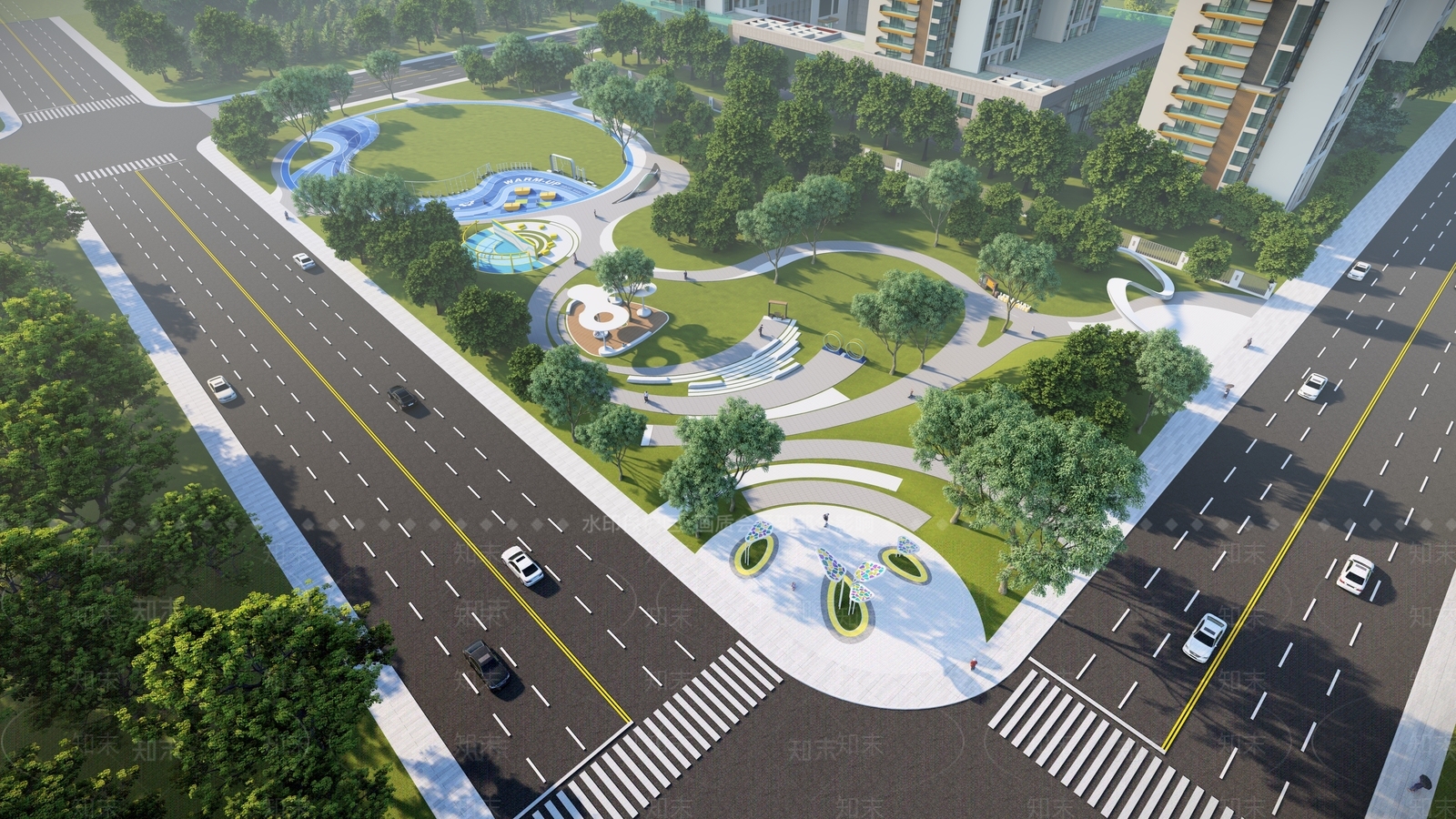 现代户外街头景观公园SU模型下载【ID:1138819325】