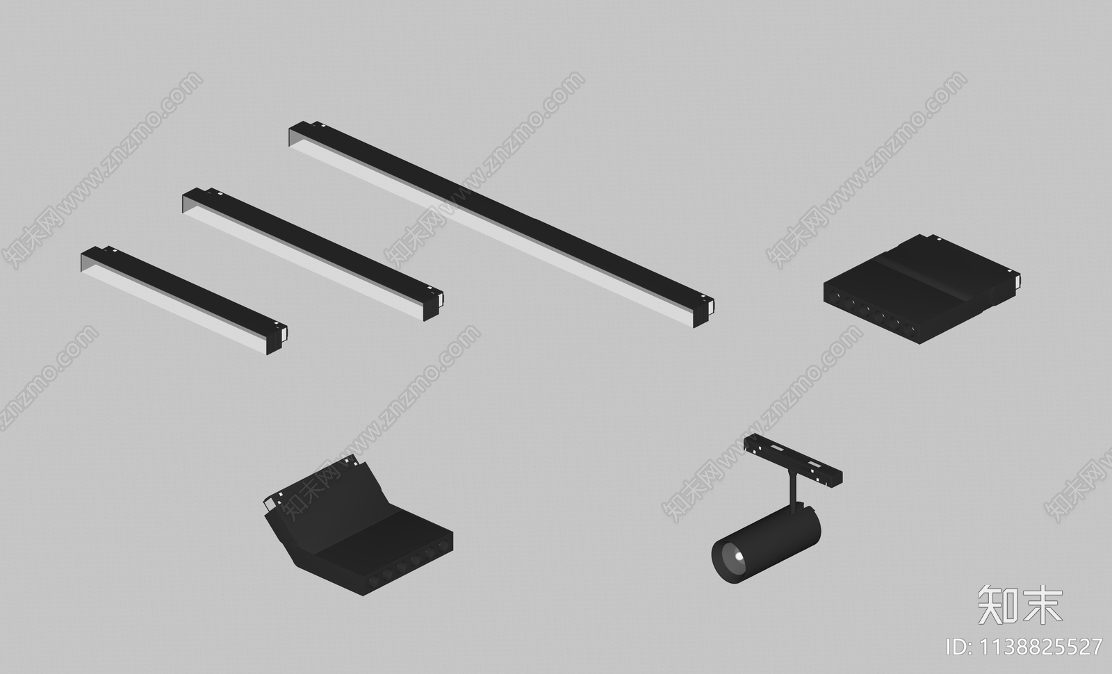 现代筒灯射灯轨道灯灯具组合SU模型下载【ID:1138825527】