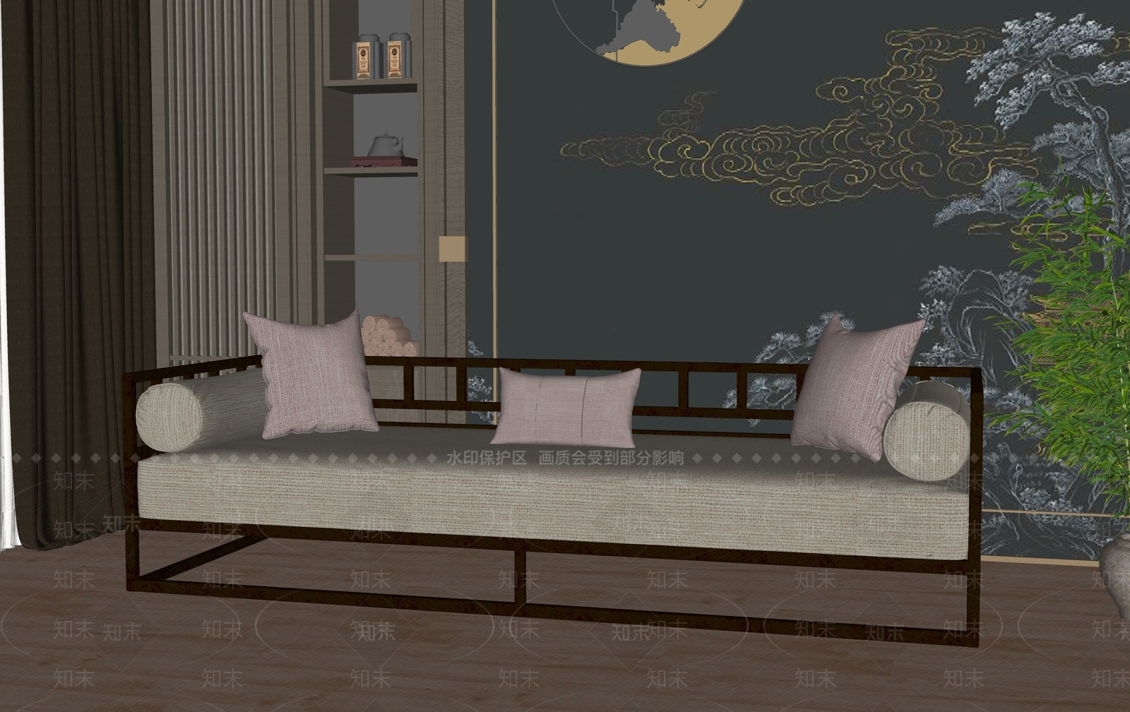 新中式罗汉床SU模型下载【ID:1138831907】
