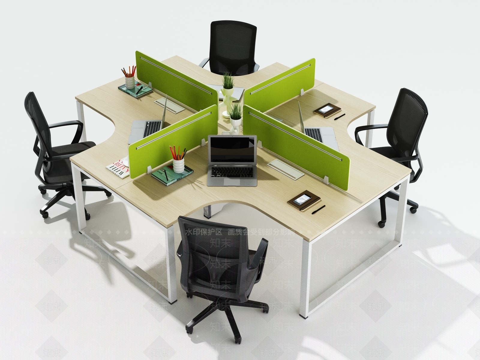 现代办公桌椅组合3D模型下载【ID:1138834707】