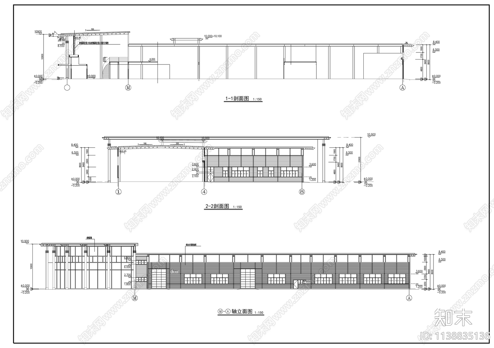 奔驰4s店建筑cad施工图下载【ID:1138835136】
