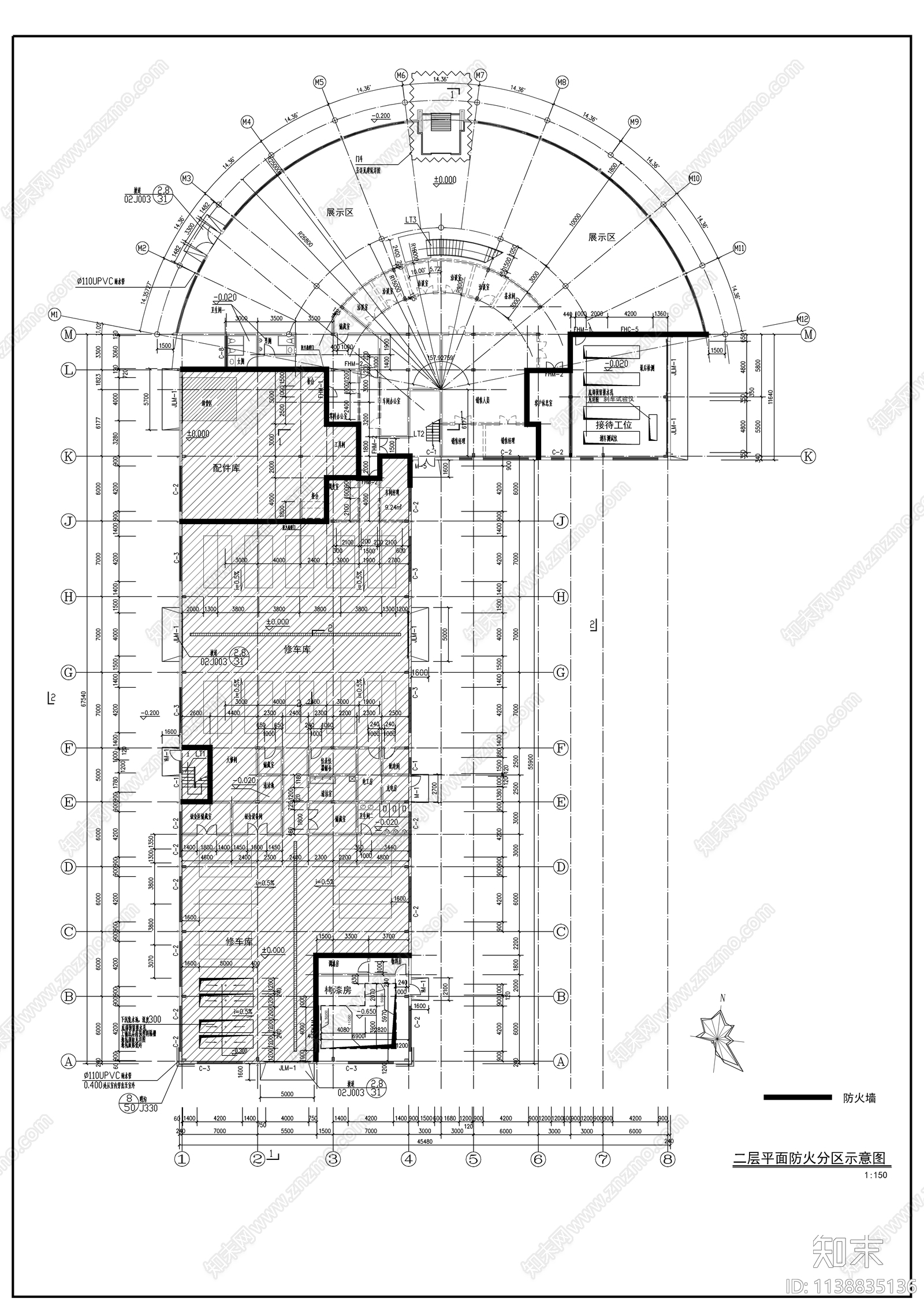 奔驰4s店建筑cad施工图下载【ID:1138835136】