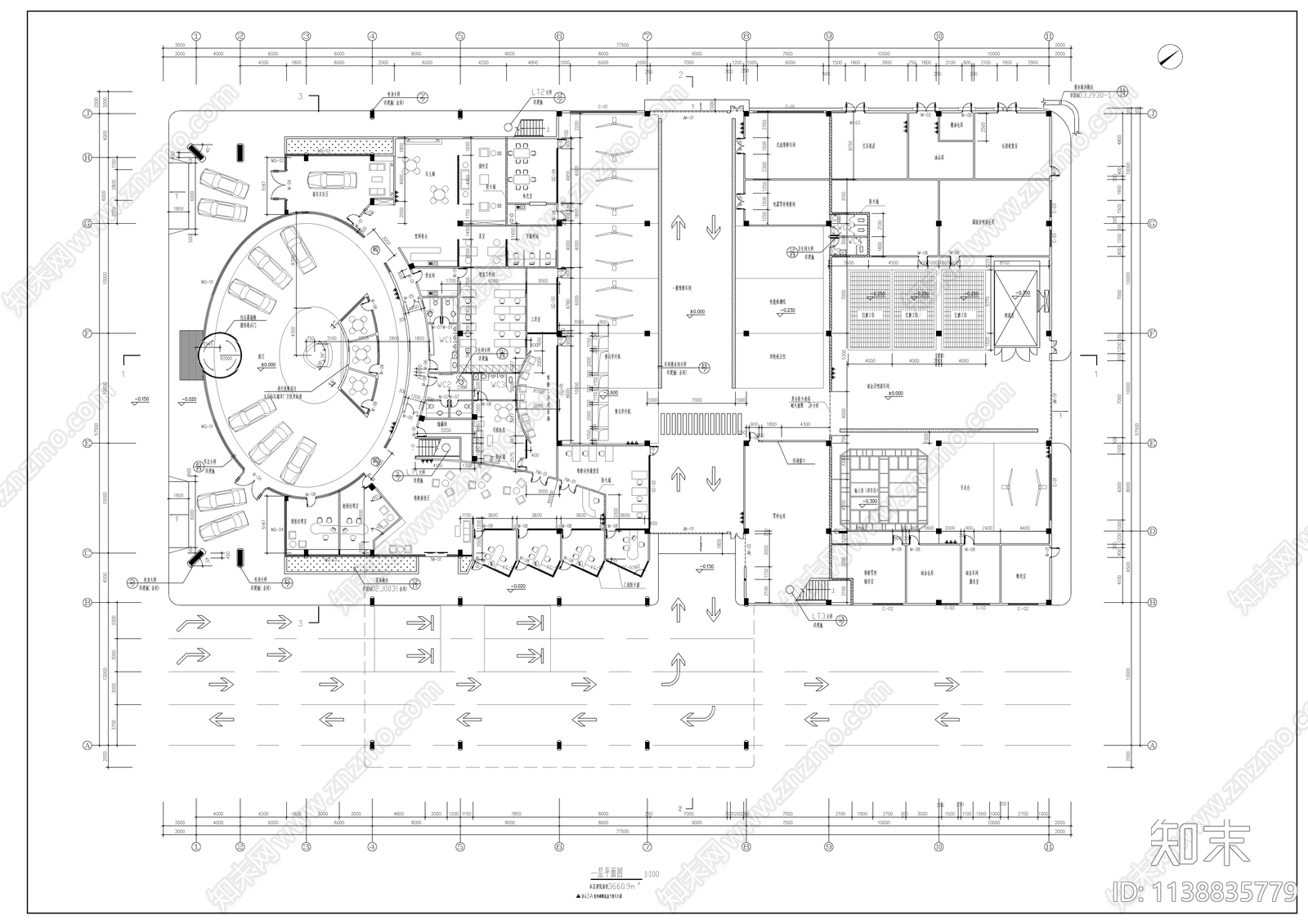 雷克萨斯4S店建筑cad施工图下载【ID:1138835779】