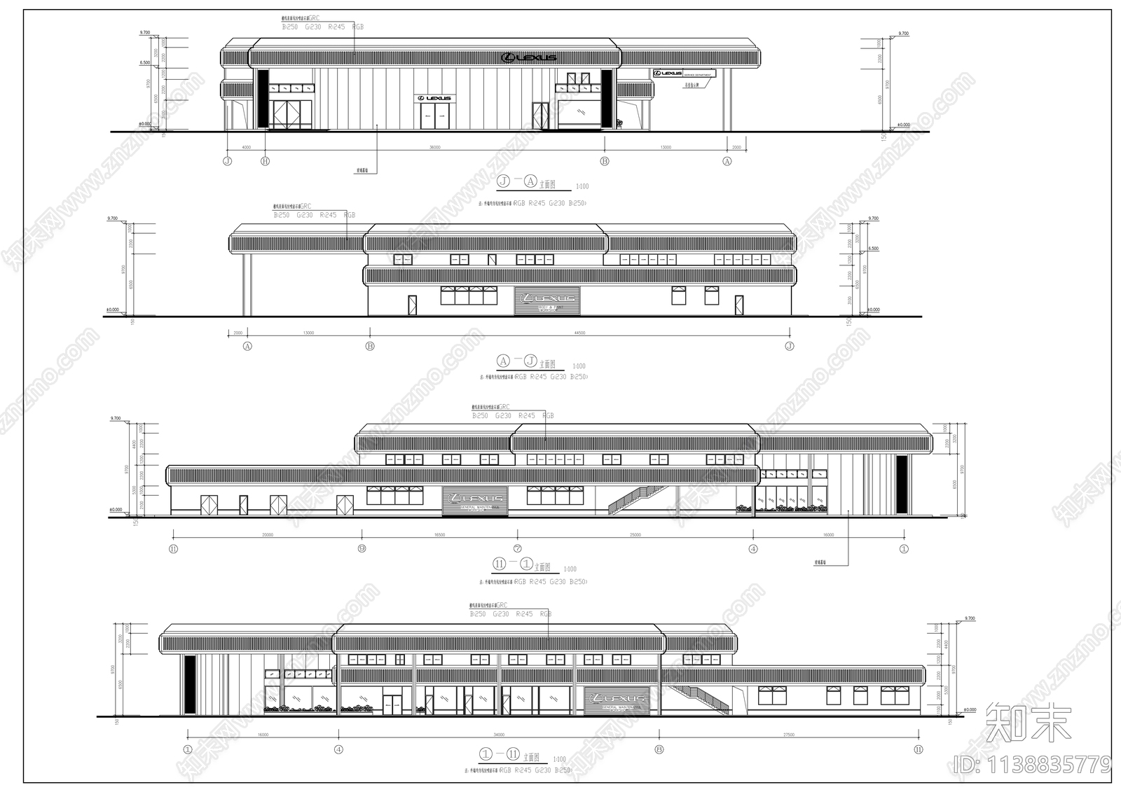 雷克萨斯4S店建筑cad施工图下载【ID:1138835779】