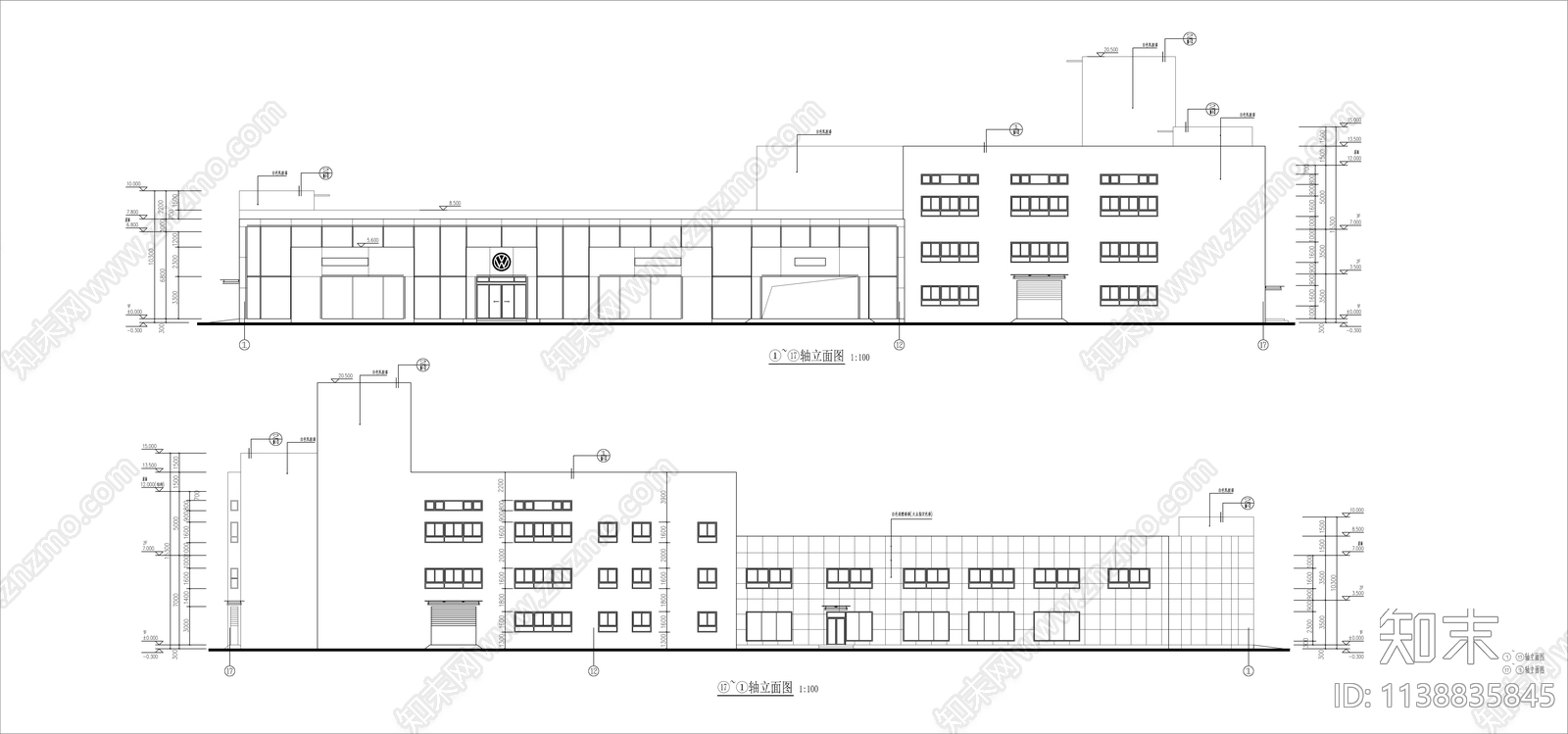 大众4S店建筑cad施工图下载【ID:1138835845】