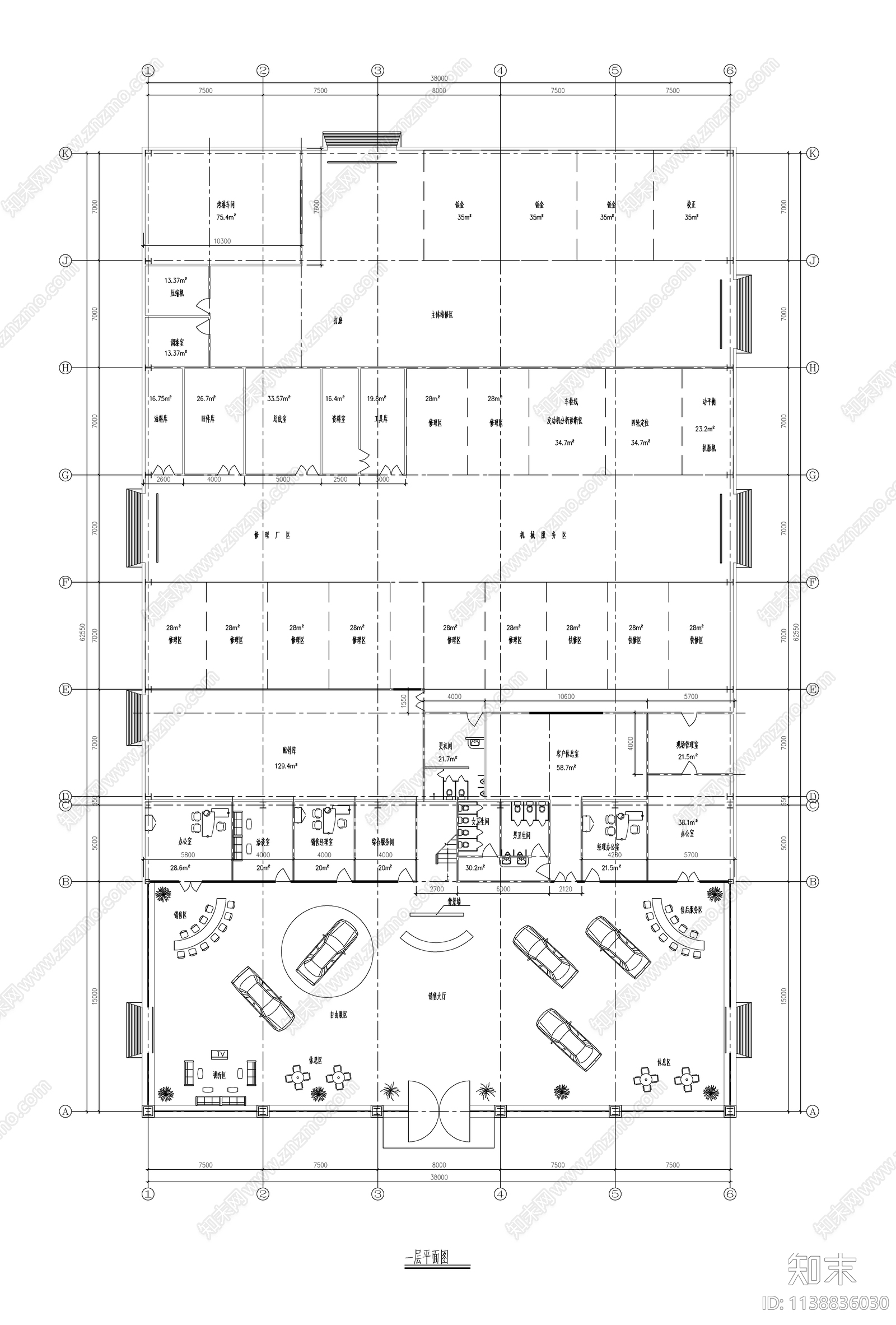 北京现代4S店建筑cad施工图下载【ID:1138836030】