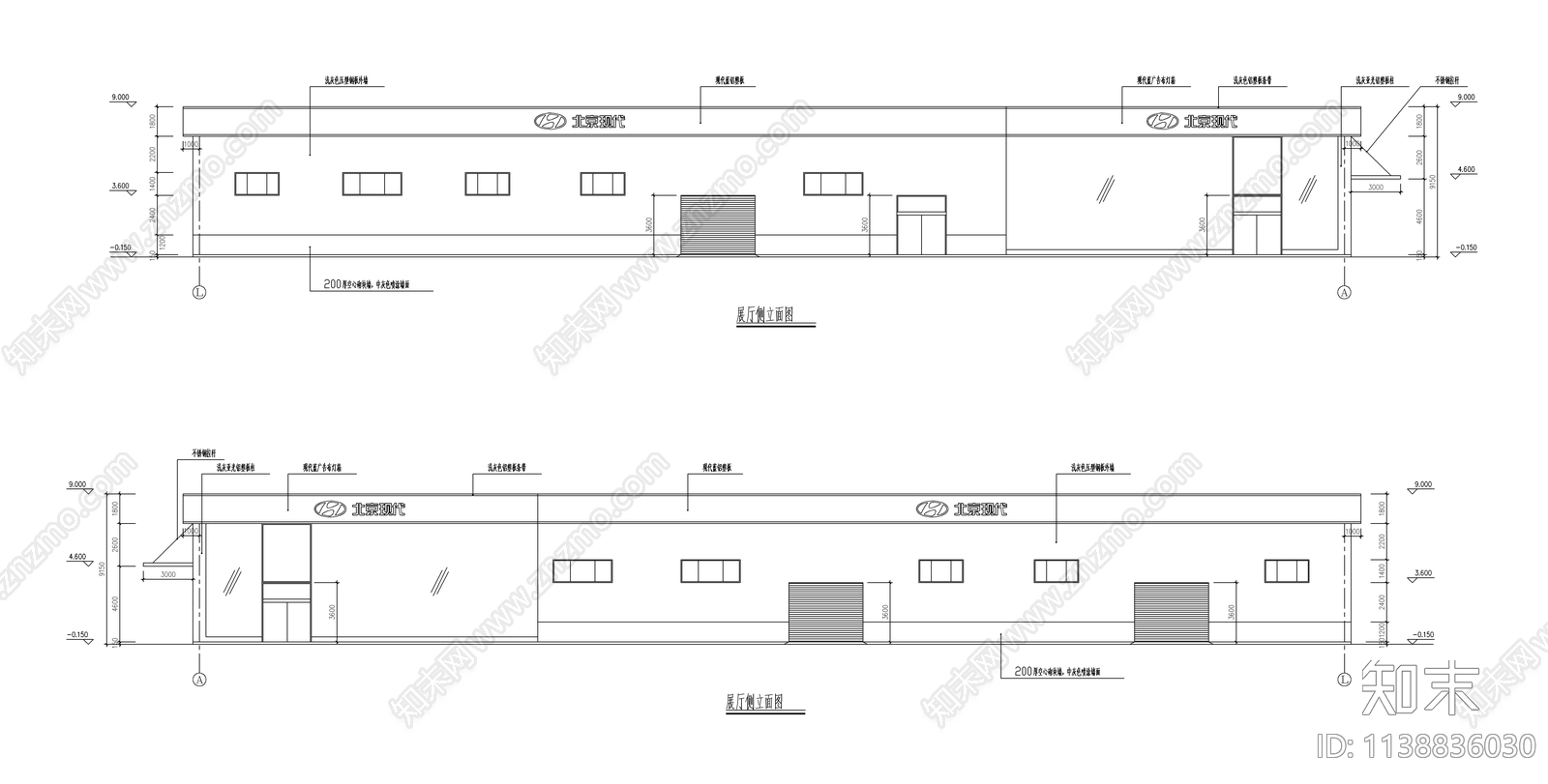 北京现代4S店建筑cad施工图下载【ID:1138836030】