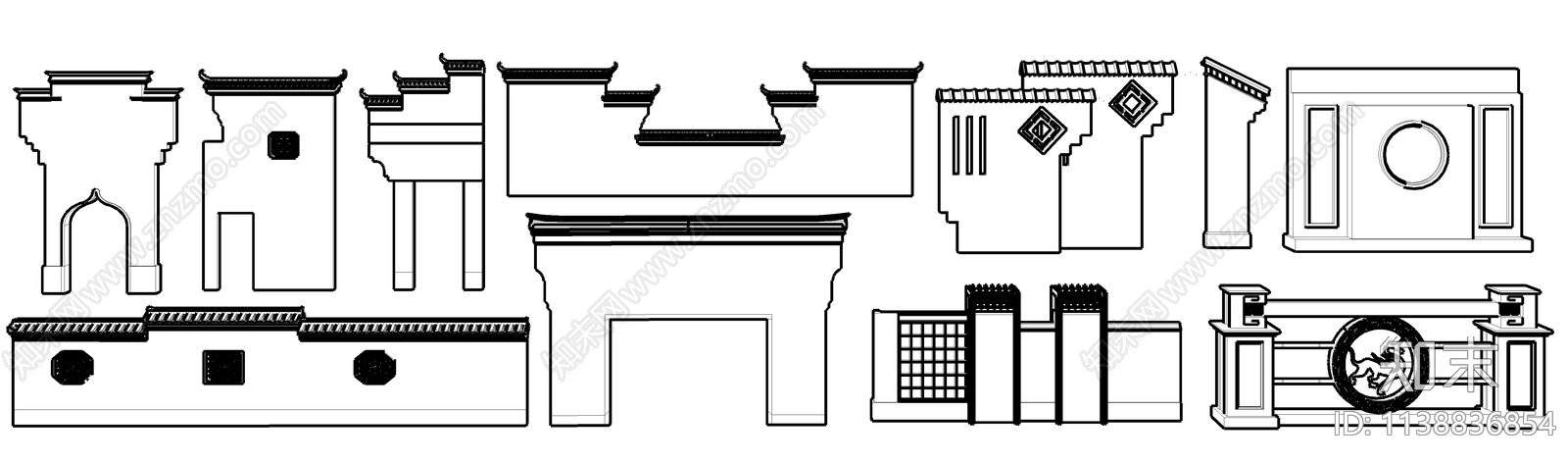 徽派景墙cad施工图下载【ID:1138836854】