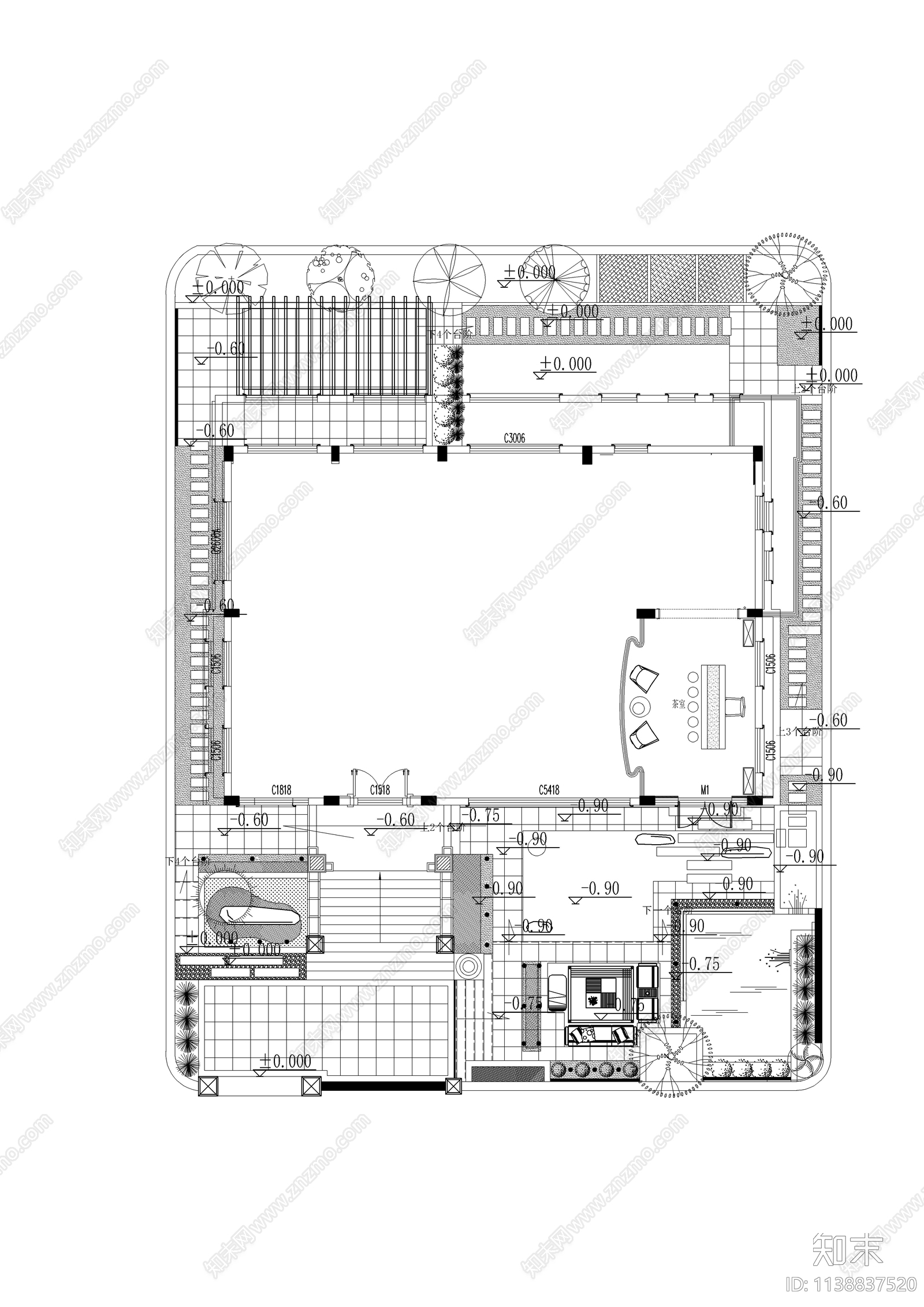 现代别墅庭院平面方案图cad施工图下载【ID:1138837520】