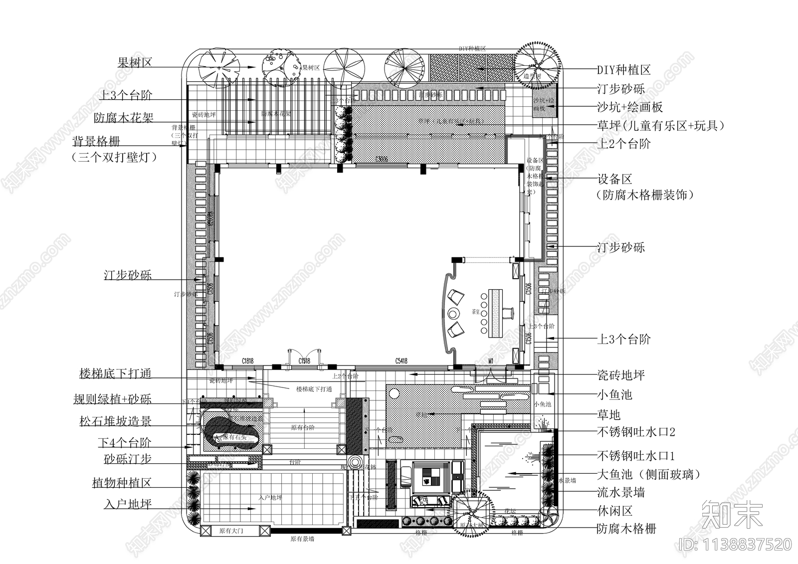 现代别墅庭院平面方案图cad施工图下载【ID:1138837520】