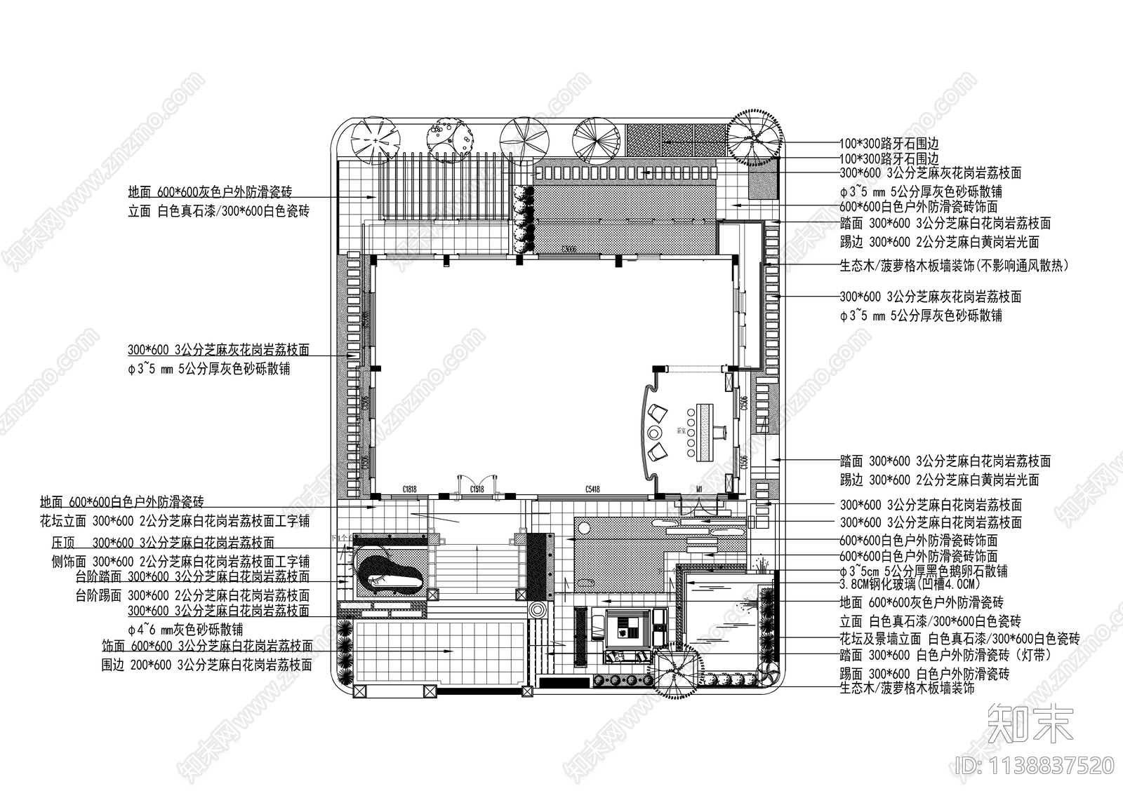现代别墅庭院平面方案图cad施工图下载【ID:1138837520】