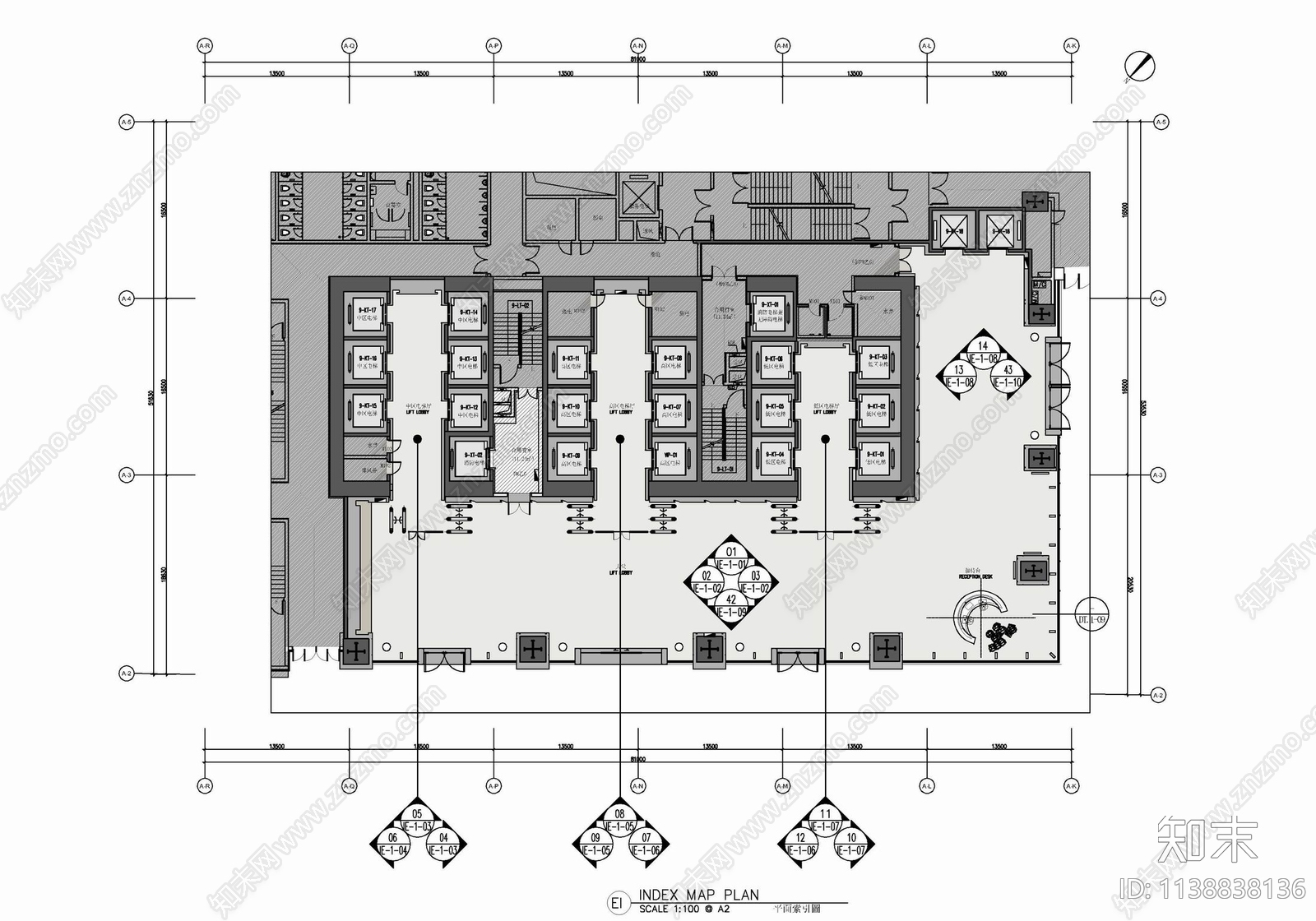 办公大堂及公区室内cad施工图下载【ID:1138838136】