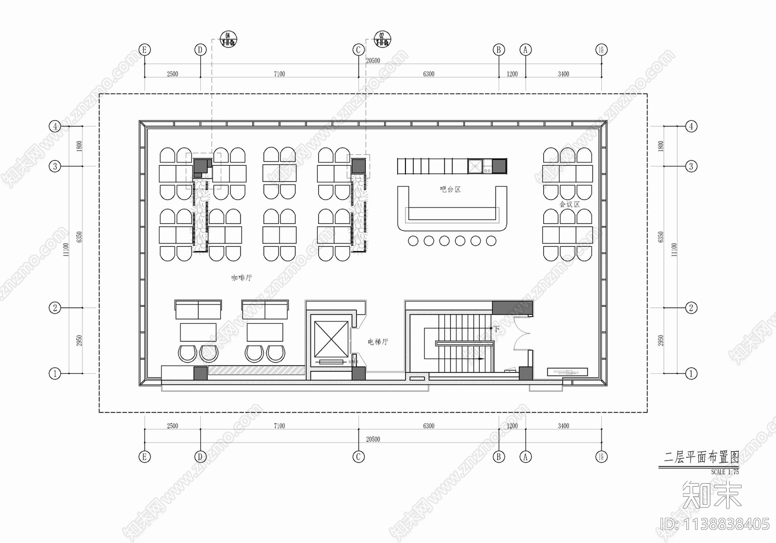 休闲会所室内cad施工图下载【ID:1138838405】