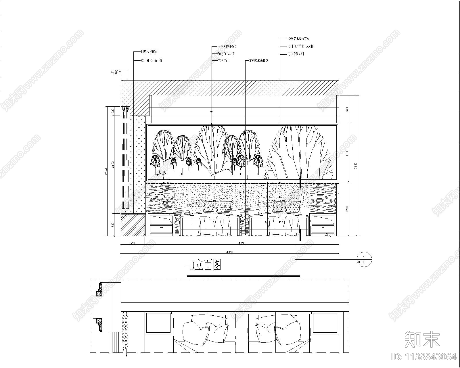 酒店双床房cad施工图下载【ID:1138843064】