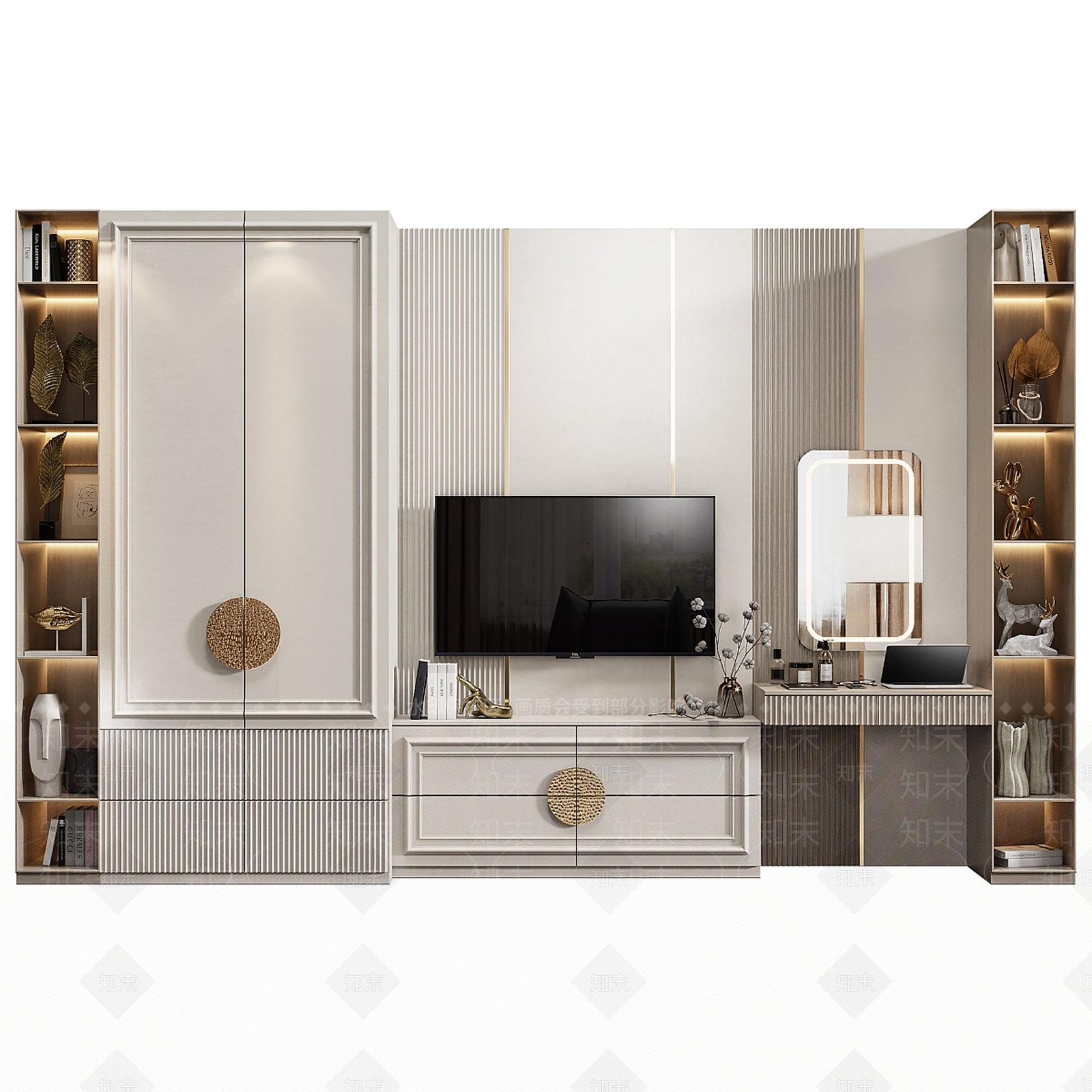 美式电视背景墙3D模型下载【ID:1138848901】